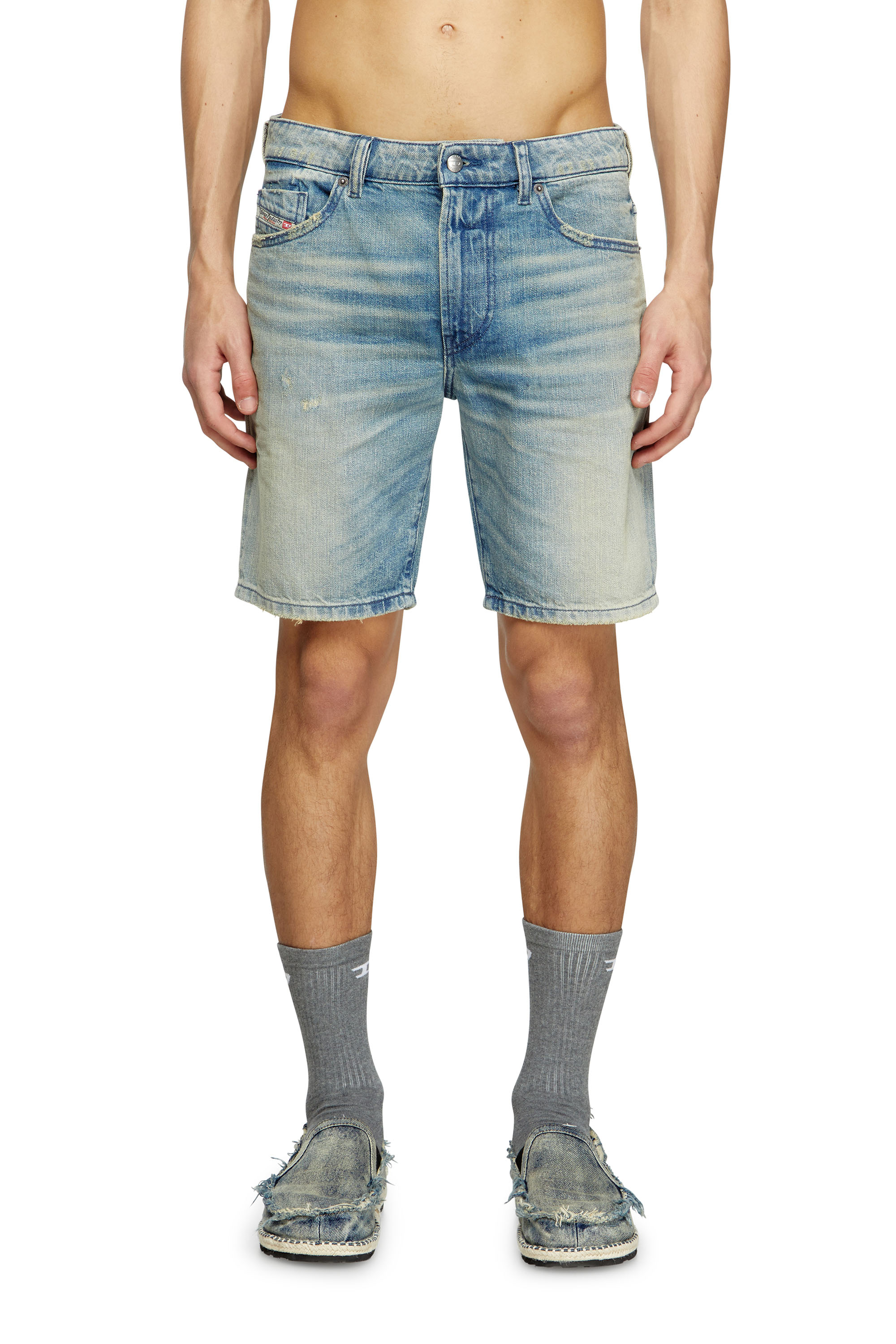 D-FIN, Light Blue Diesel - D-FIN, Man's Slim shorts in worn-effect denim in Light Blue - 3