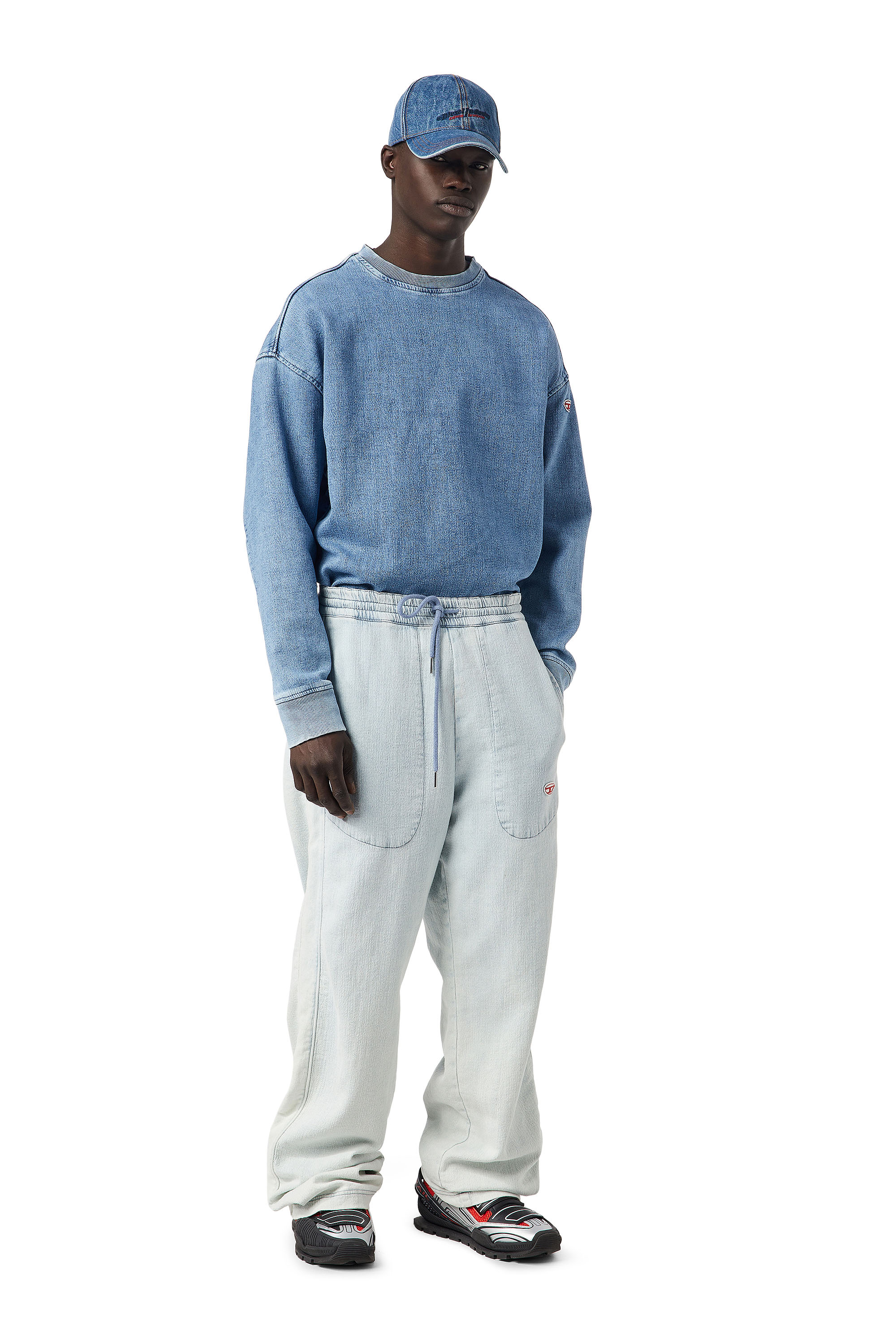 Diesel - D-KRIB TRACK DENIM SWEATSHIRT, Light Blue - Image 5