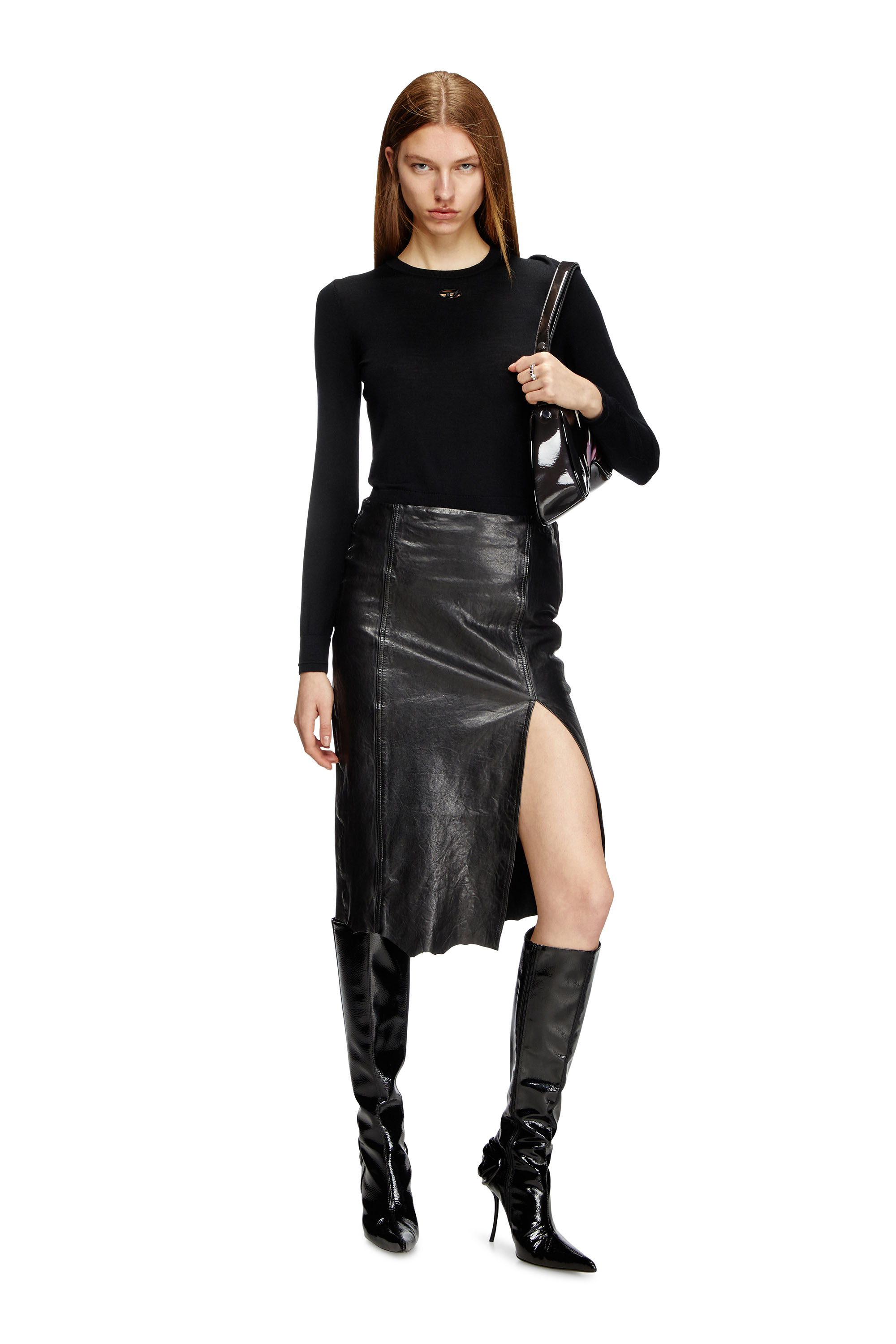 Diesel - M-ALINESA, Woman's Wool jumper with cut-out logo in Black - 1