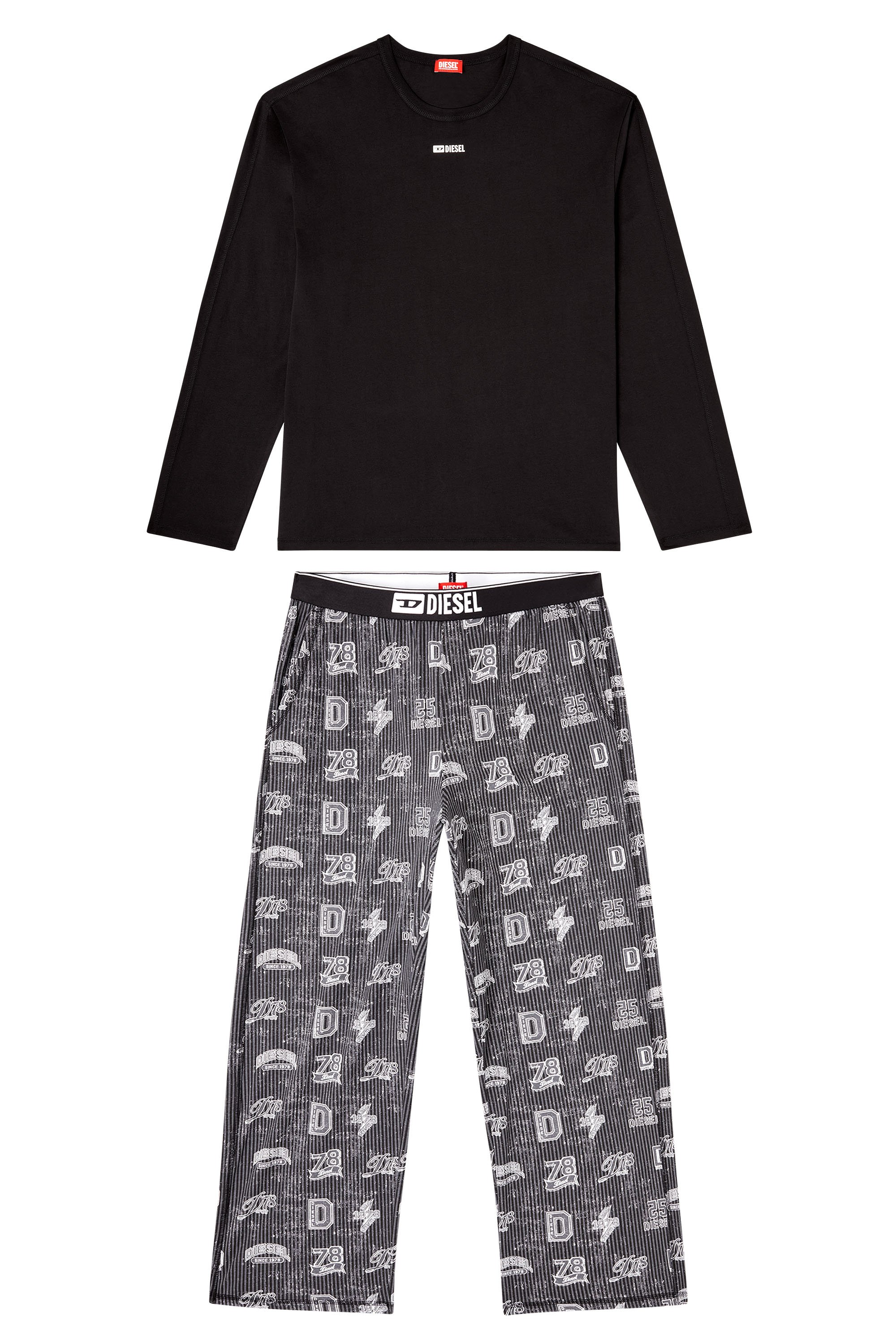 Diesel - SET-NOLAN-D-BOX, Man's Cotton pajama set with logo prints in Black/Grey - 2