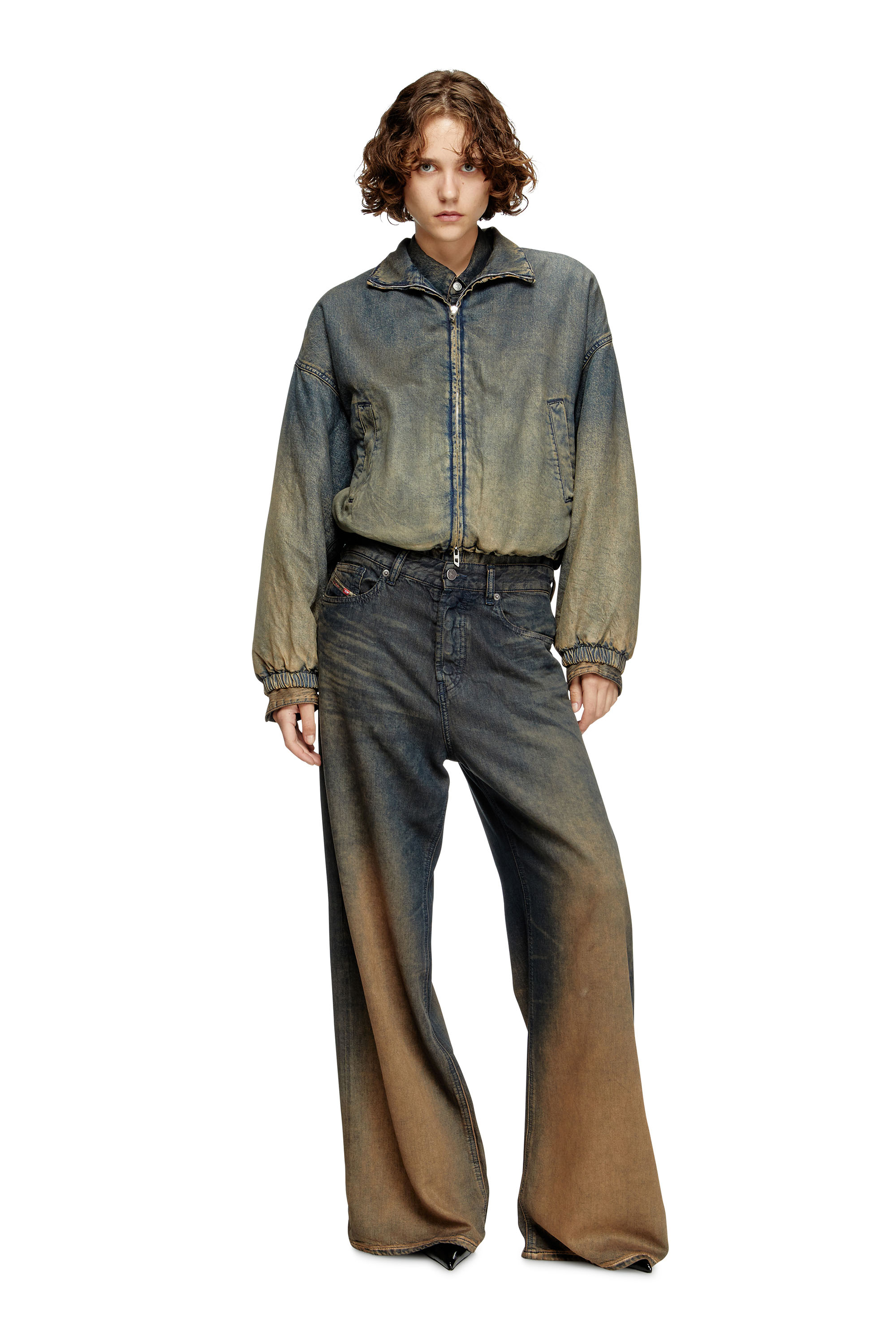 Diesel - DE-FLOWER-S, Woman's Zipped jacket in fluid shaded denim in Medium blue - 1