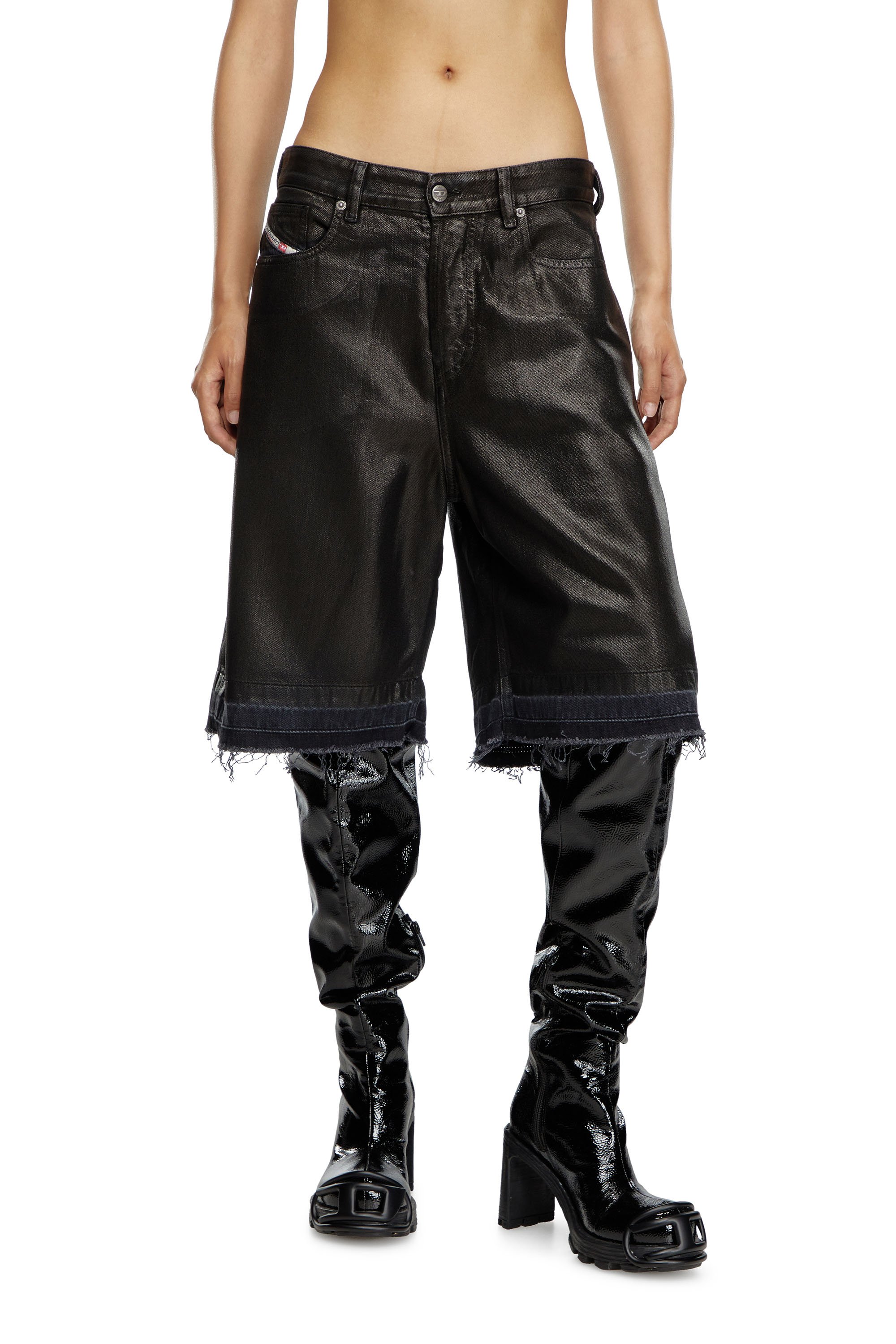 Diesel - DE-SIRE-SHORT, Woman Shorts in coated tailoring denim in Black - Image 2