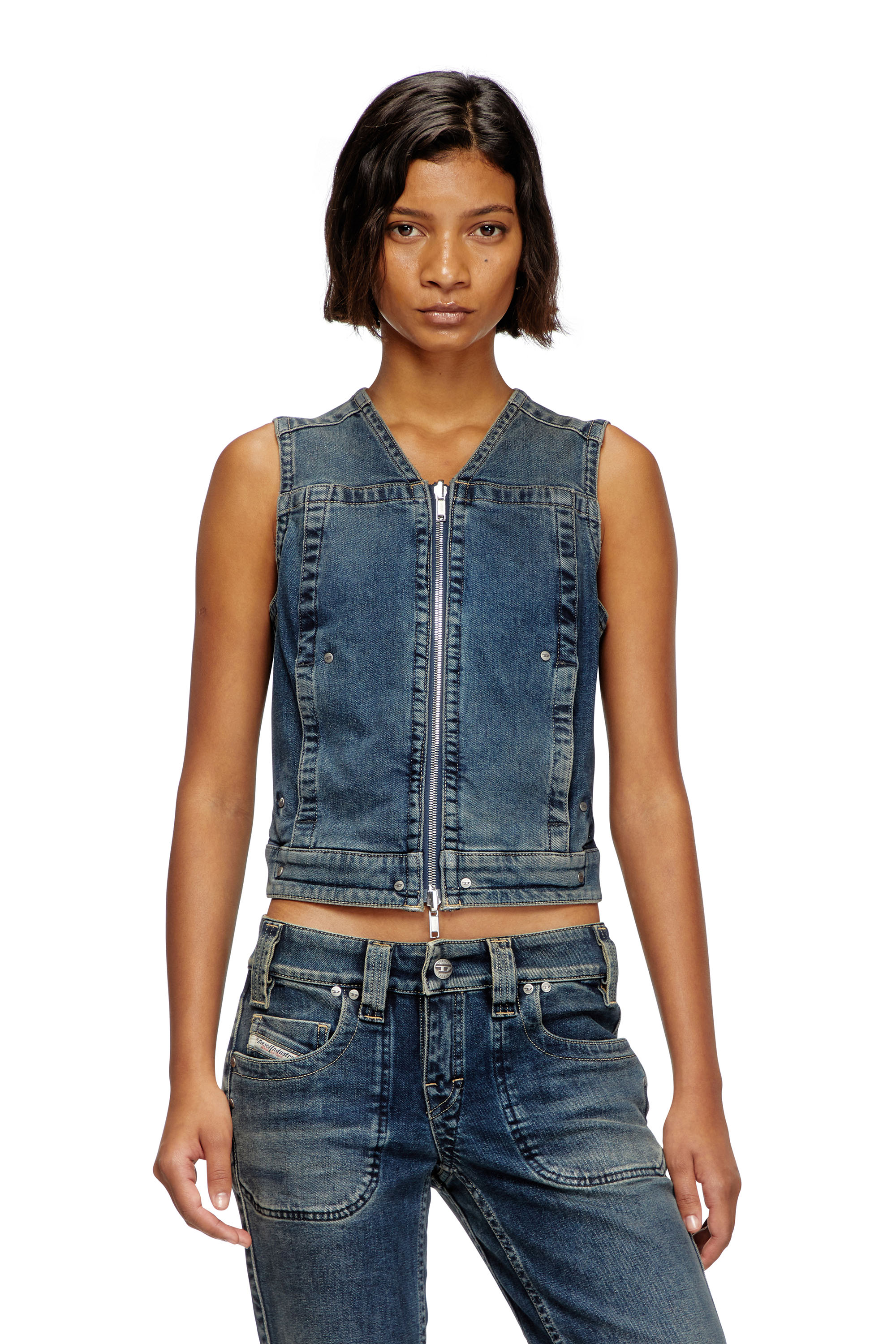 Diesel - DE-PROOF-RE, Woman's Zipped top in Rehab denim in Dark Blue - 1