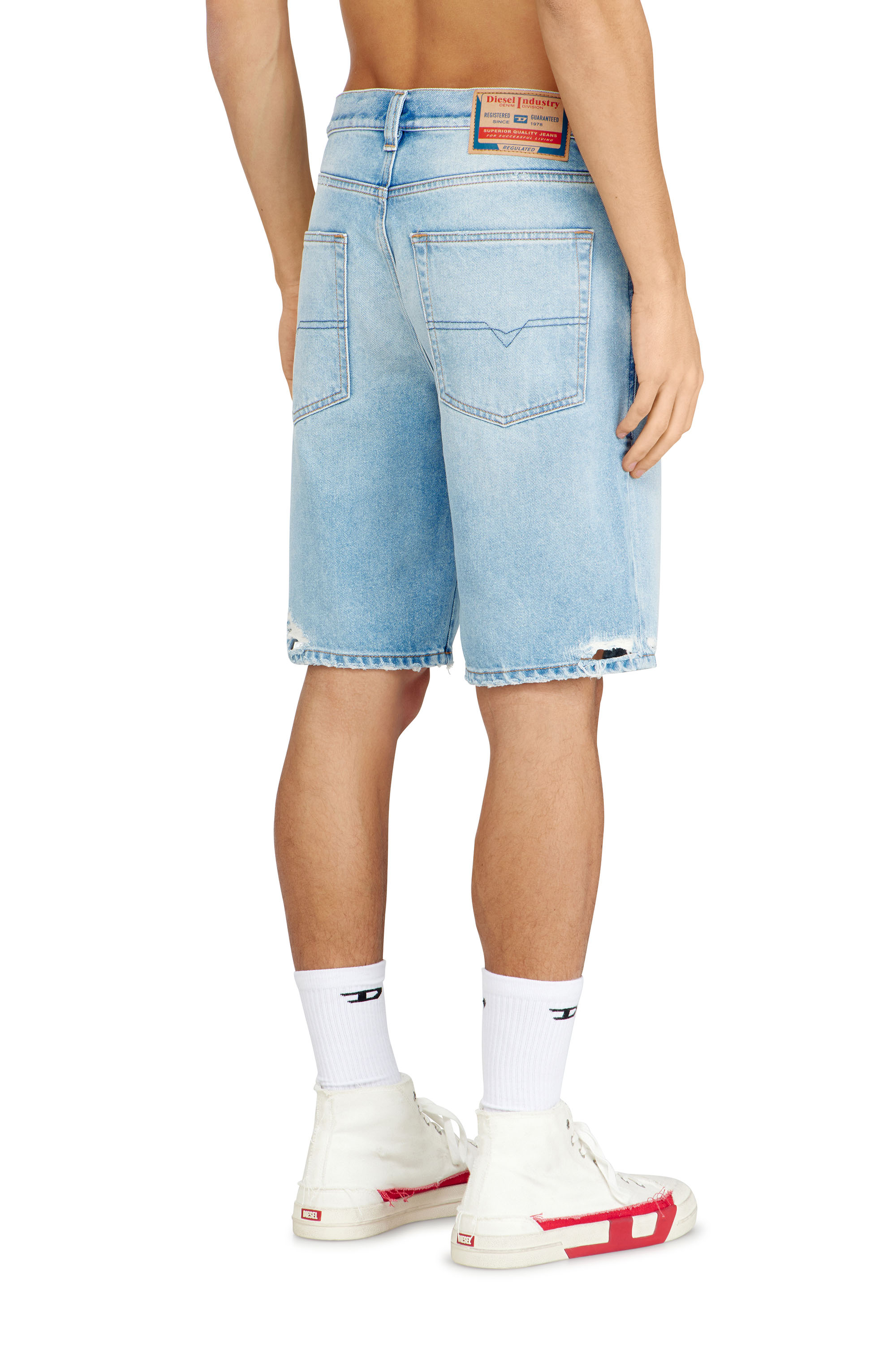 Diesel - REGULAR-SHORT, Man's Shorts in destroyed denim in Light Blue - 3