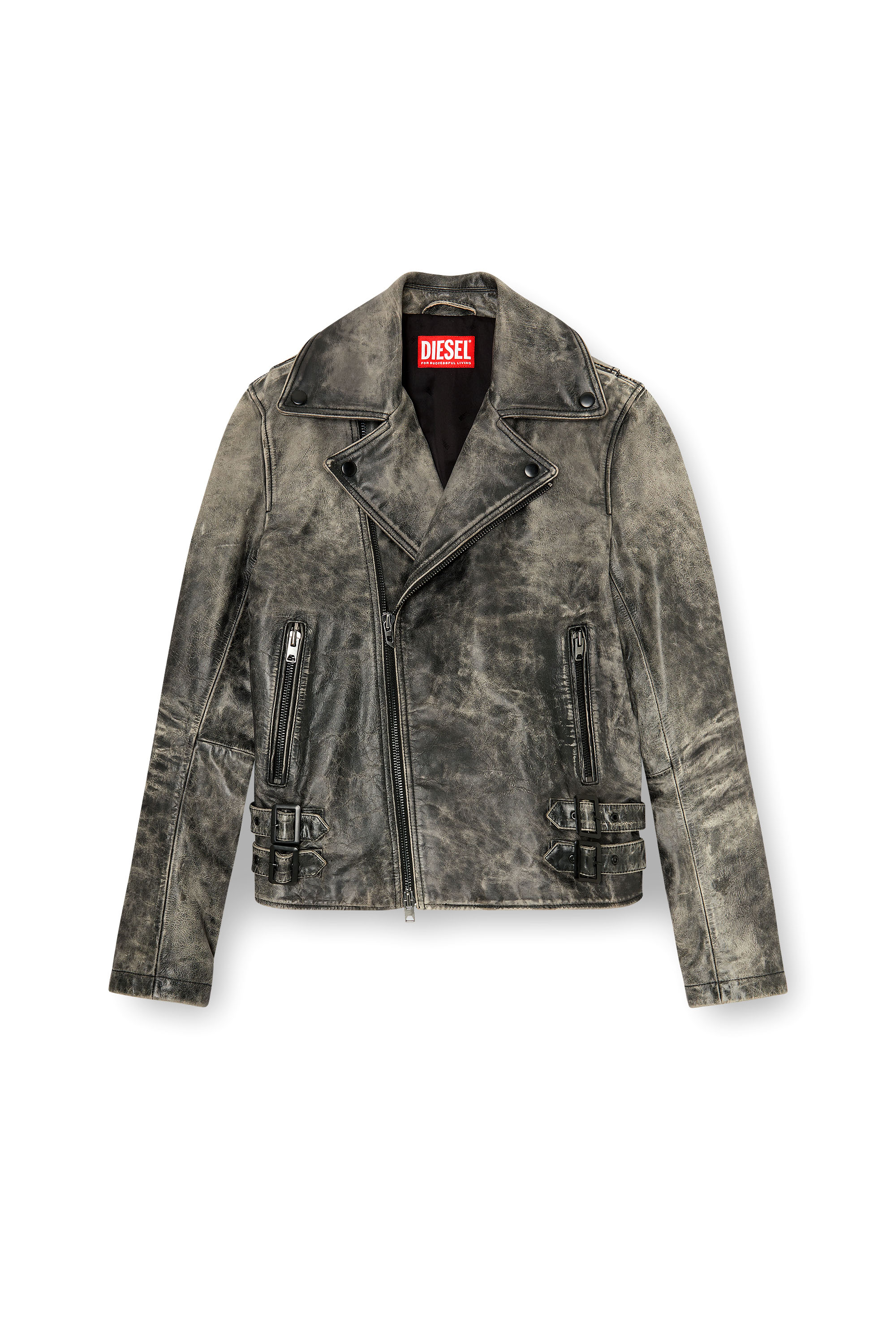 Diesel - L-EON-CJCM, Man's Biker jacket in treated leather in Dark grey - 3