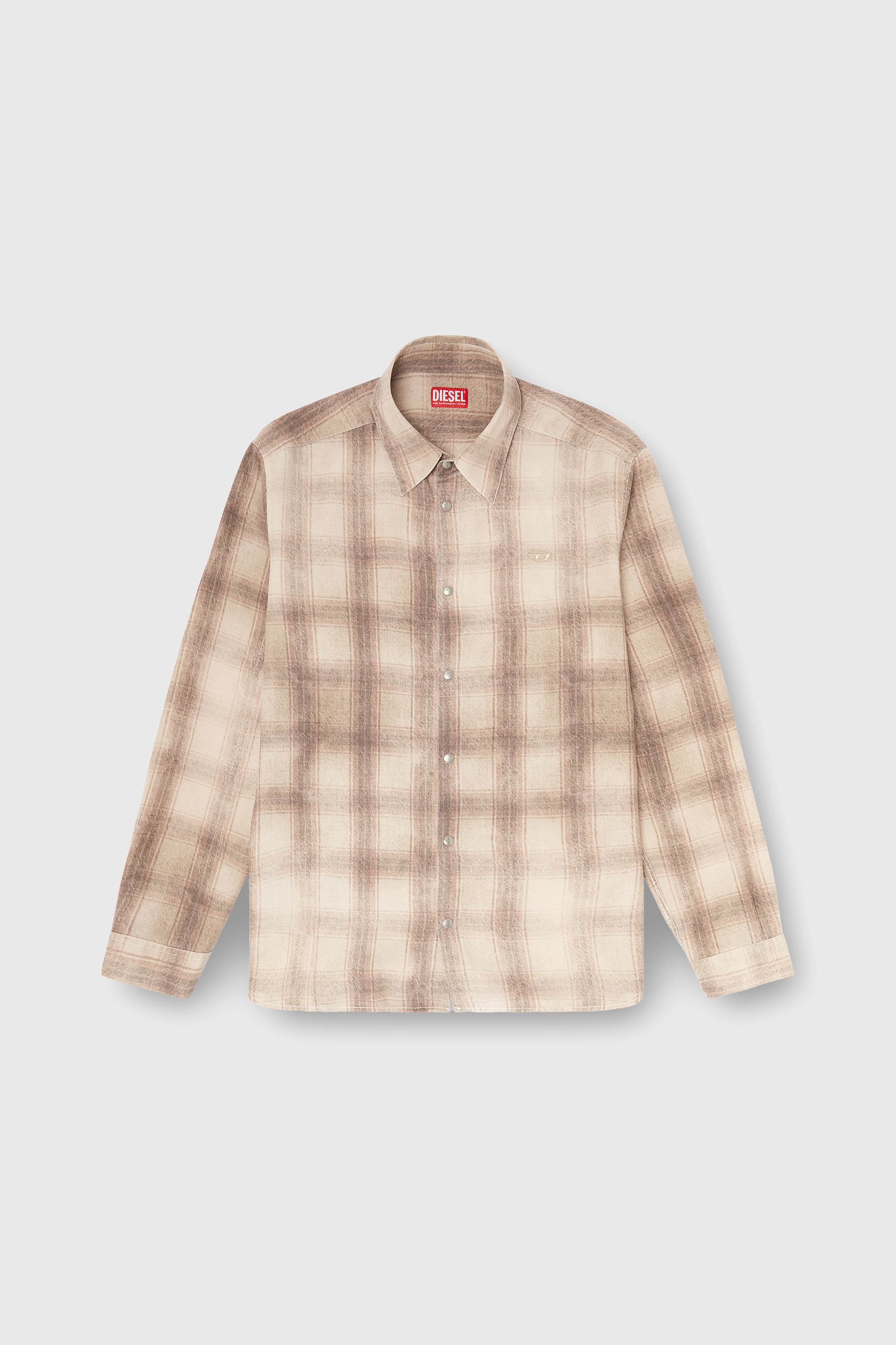 Diesel - S-SIMPLY-JMCM, Man's Check shirt in fluid fabric in Light Brown - 2