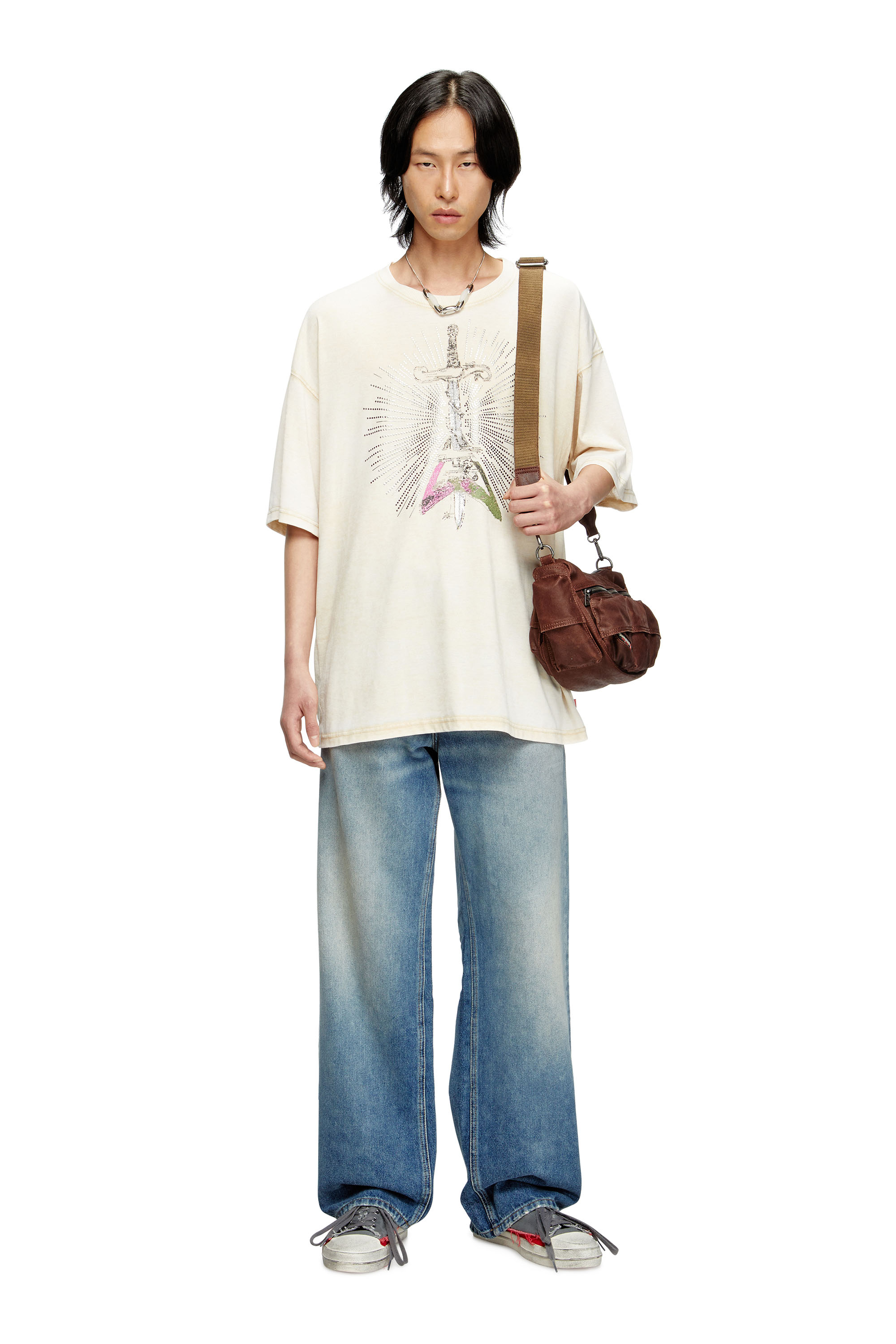 Diesel - T-BOXT-T18, Man's T-shirt with sword print in Beige - 2