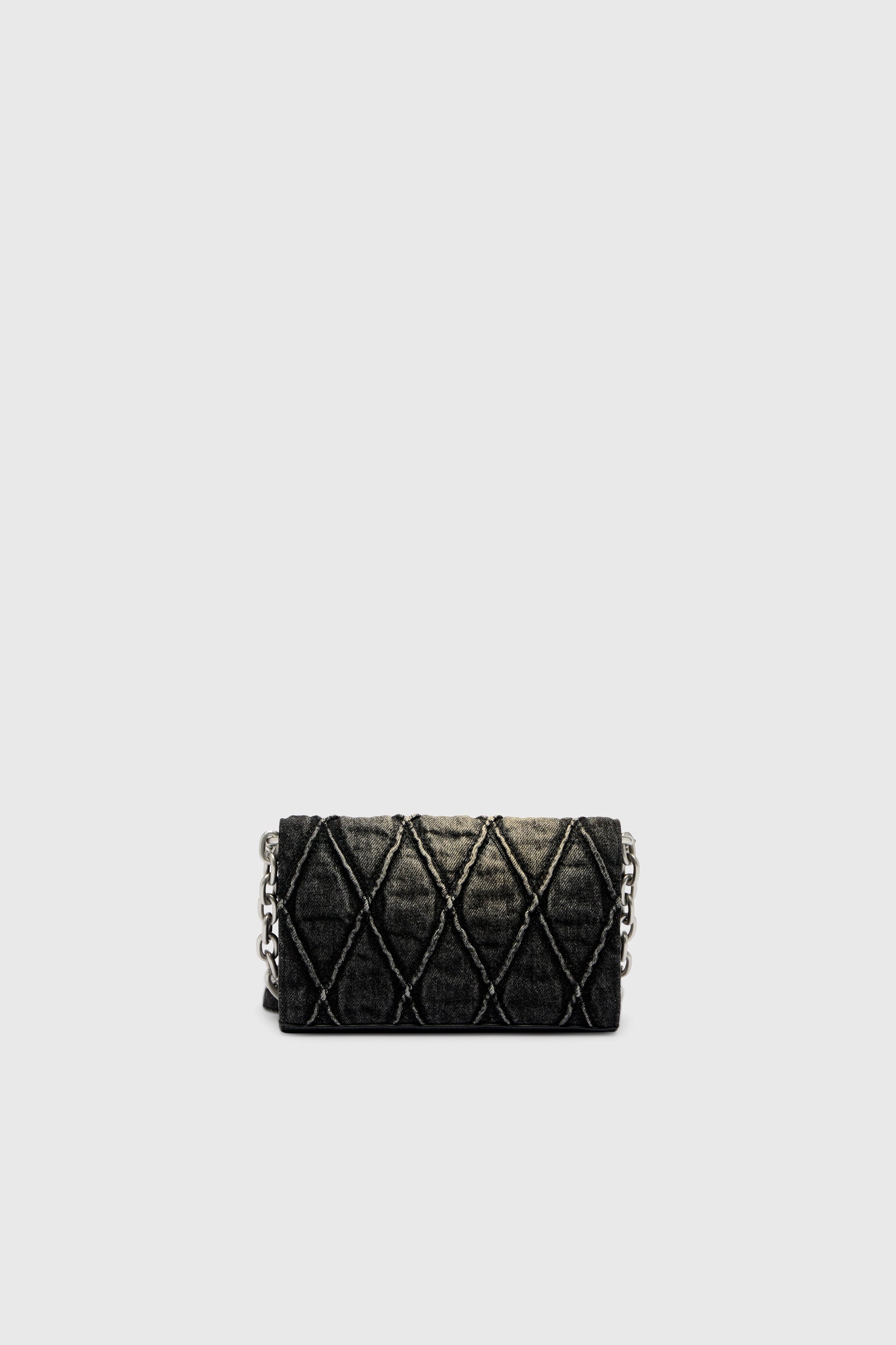 Diesel - CHARM-D WALLET STRAP, Woman's Wallet purse in argyle quilted denim in Black - 2
