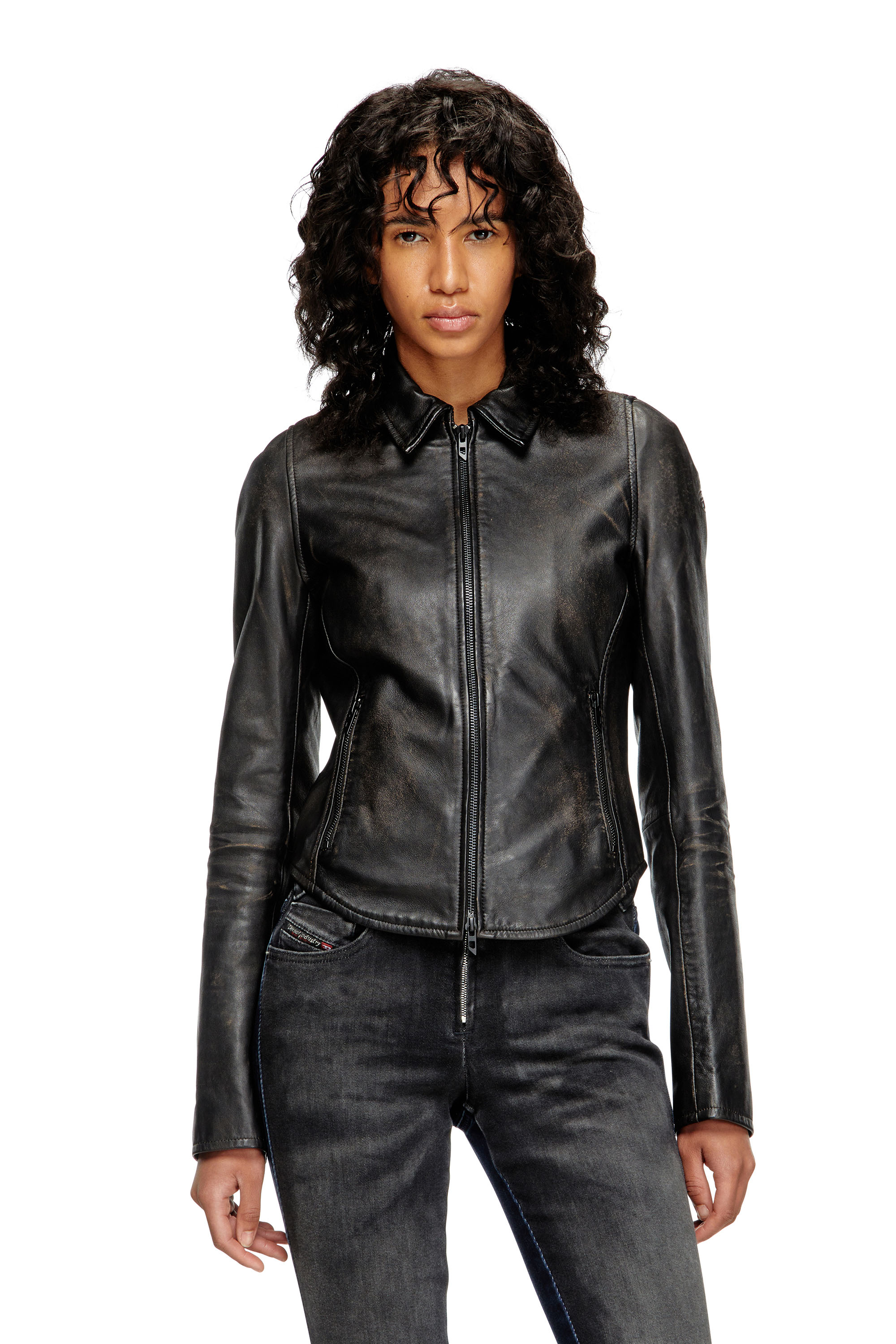 Diesel - L-EGRAD, Woman's Distressed leather jacket in Black - 3