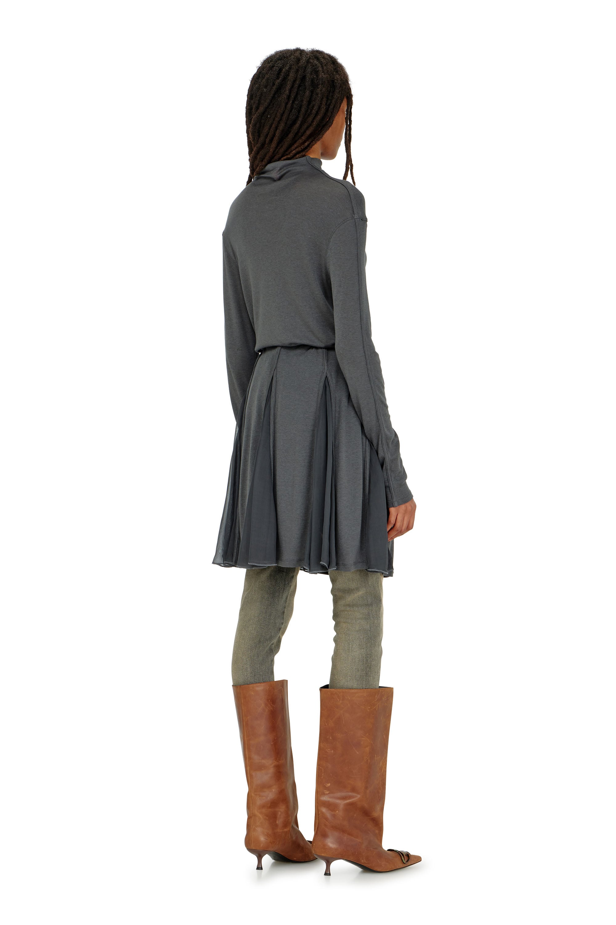 Diesel - D-REI, Woman's Turtleneck mini dress in jersey and chiffon in null - 4