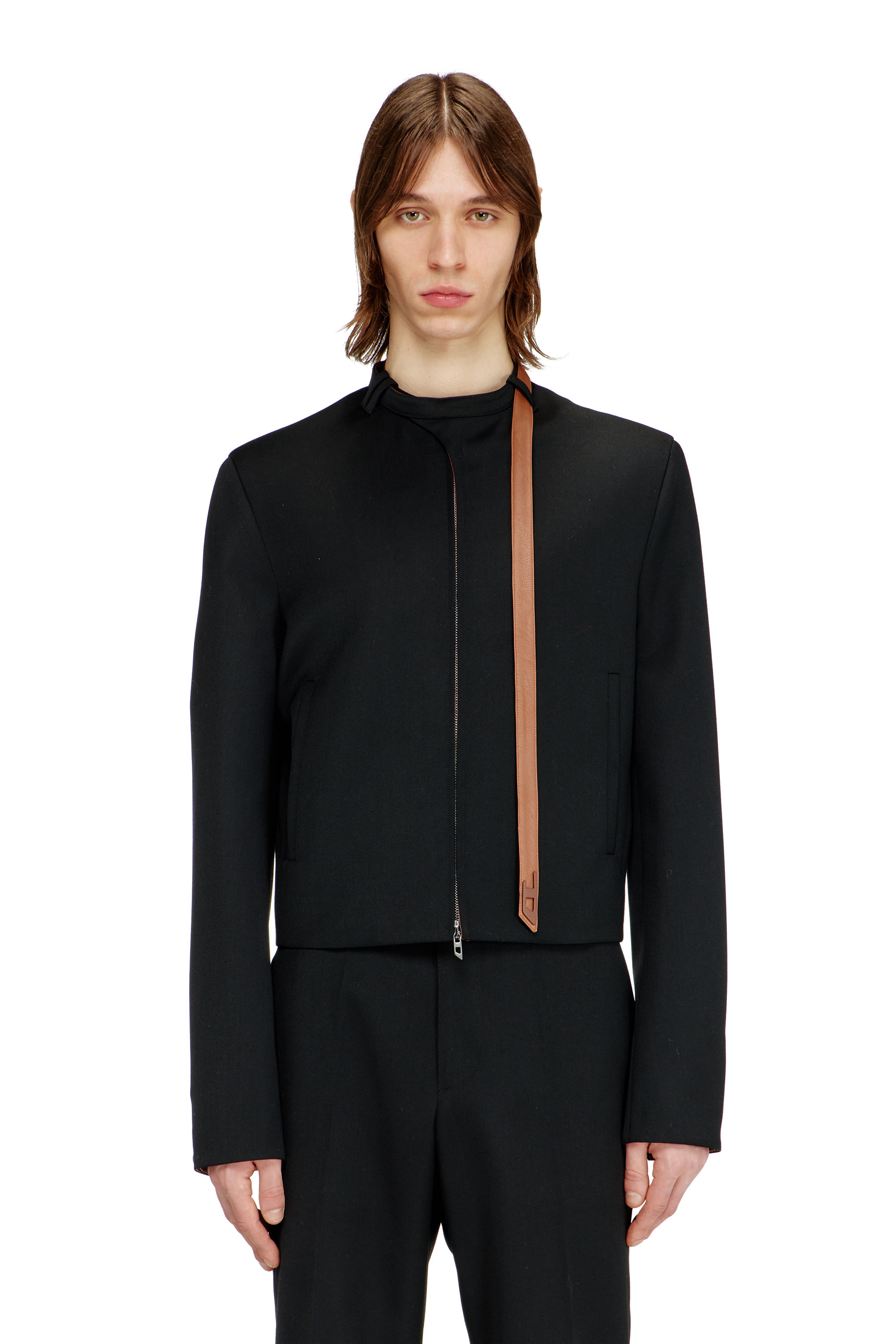 Diesel - J-NURIEL-A, Man's Tailored jacket with biker neck strap in Black - 1