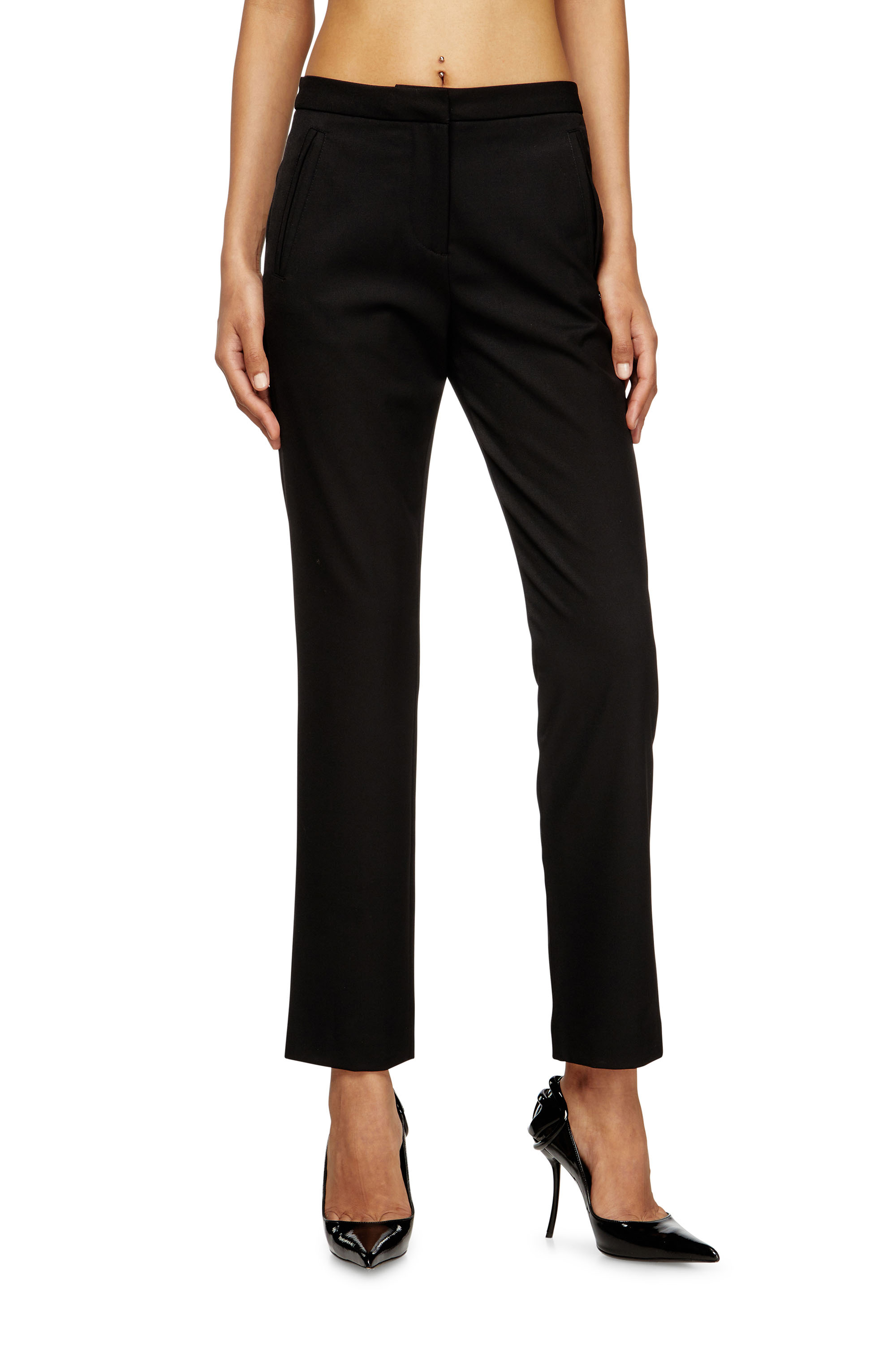 Diesel - P-LACER-R2, Woman's Wool blend pants with welt pockets in Black - 3