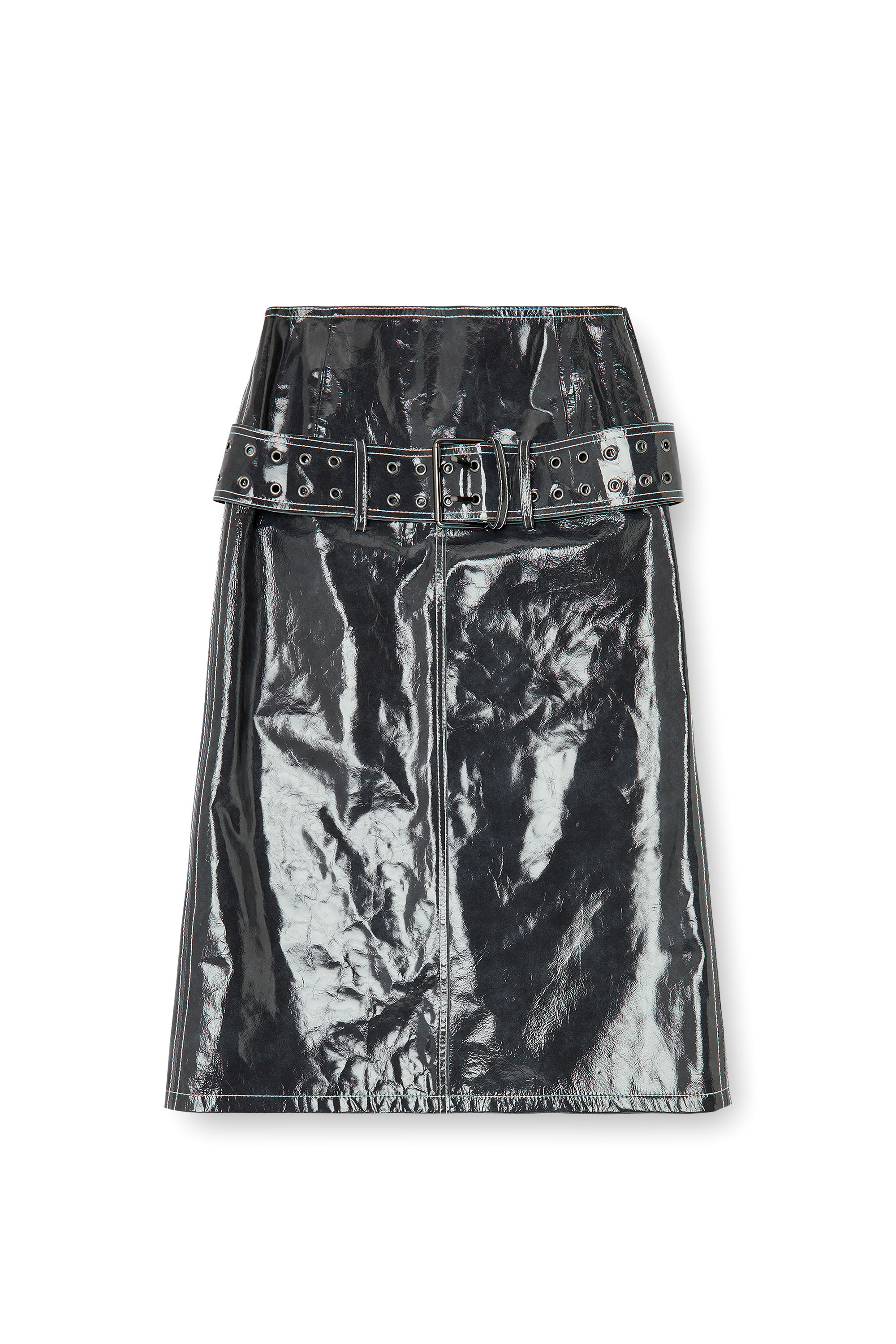 Diesel - L-ASCAR, Woman's Patent-leather midi skirt with belt in null - 2