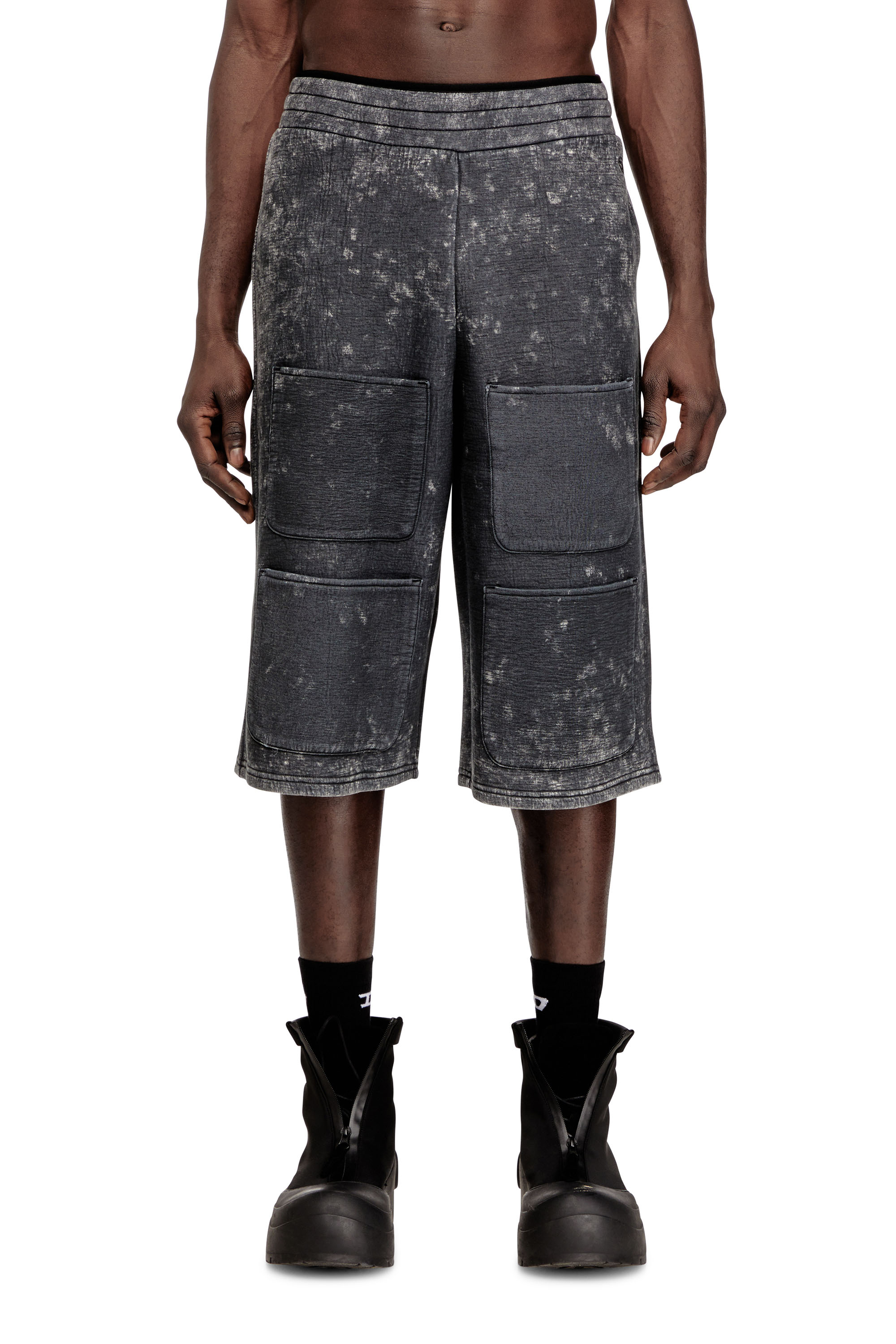 Diesel - S-TYP, Unisex's Wide-leg shorts in marble-effect scuba in Black/Dark grey - 2