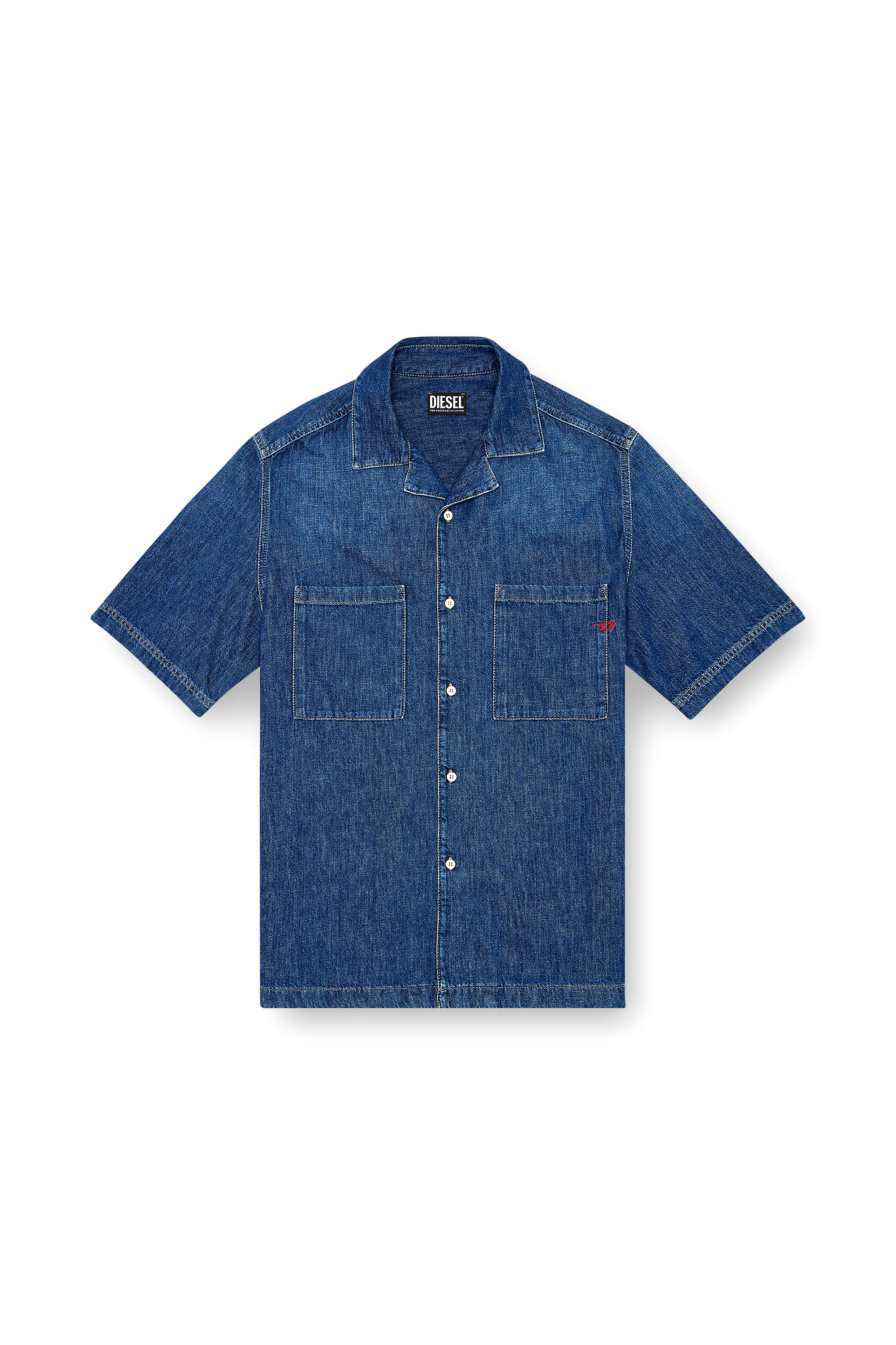 Diesel - D-PAROSHORT, Man's Bowling shirt in denim in Dark Blue - 2