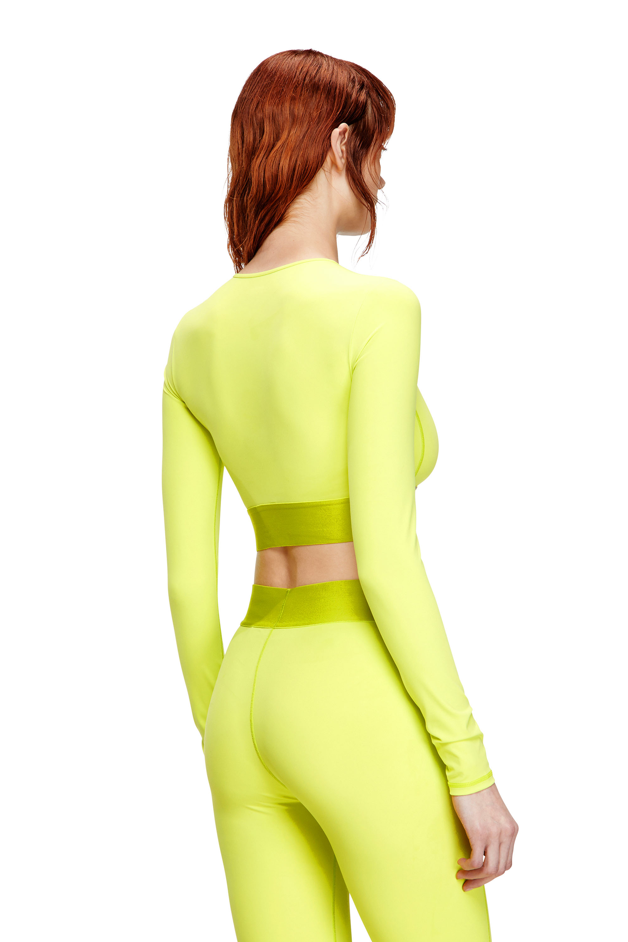 Diesel - MELISSA-D-POP, Woman's Microfibre crop top with cut-off logo in Green Fluo - 3