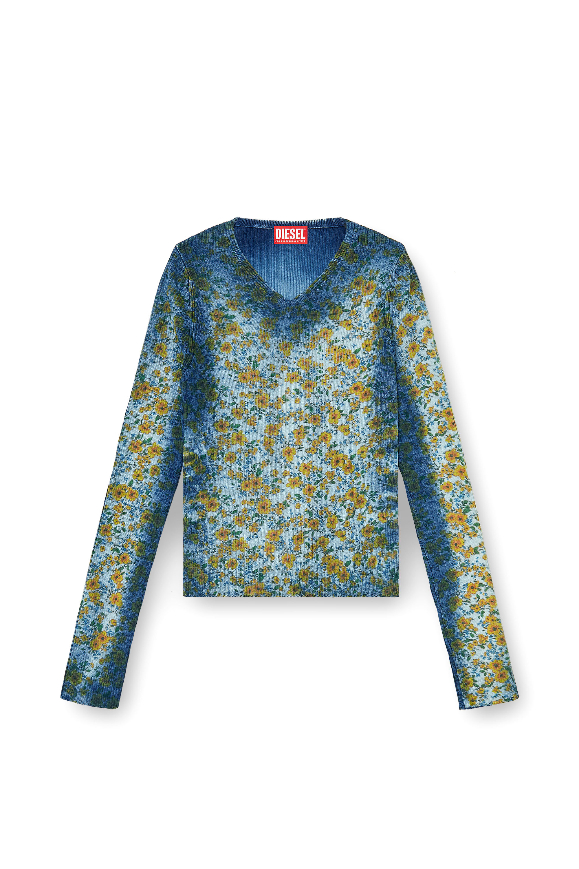 Diesel - M-EGE, Woman's Rib-knit top with floral X-ray effect in Blue - 1
