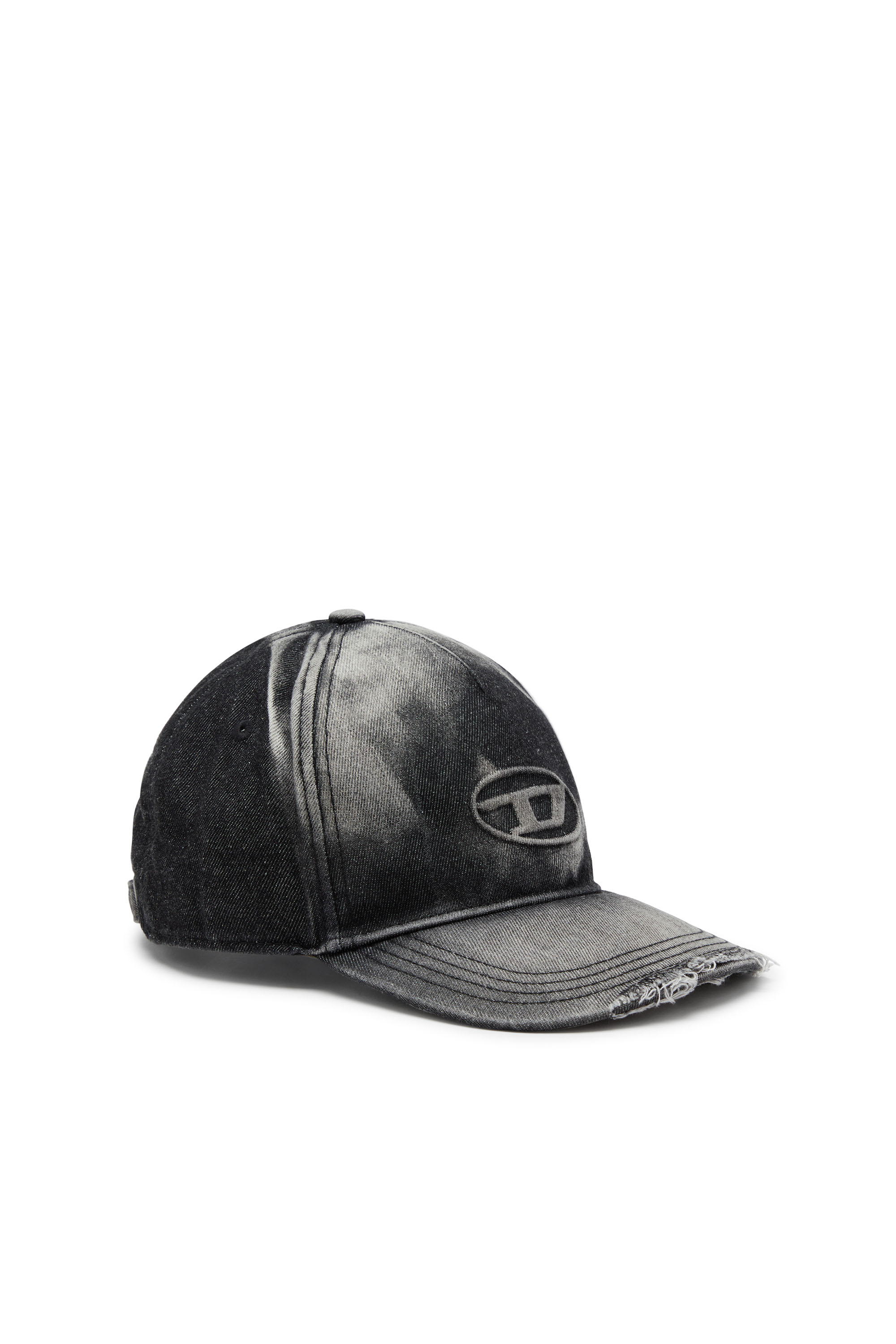 Diesel - C-SEYMON-BLACK, Man's Baseball cap in destroyed denim in Black - 1