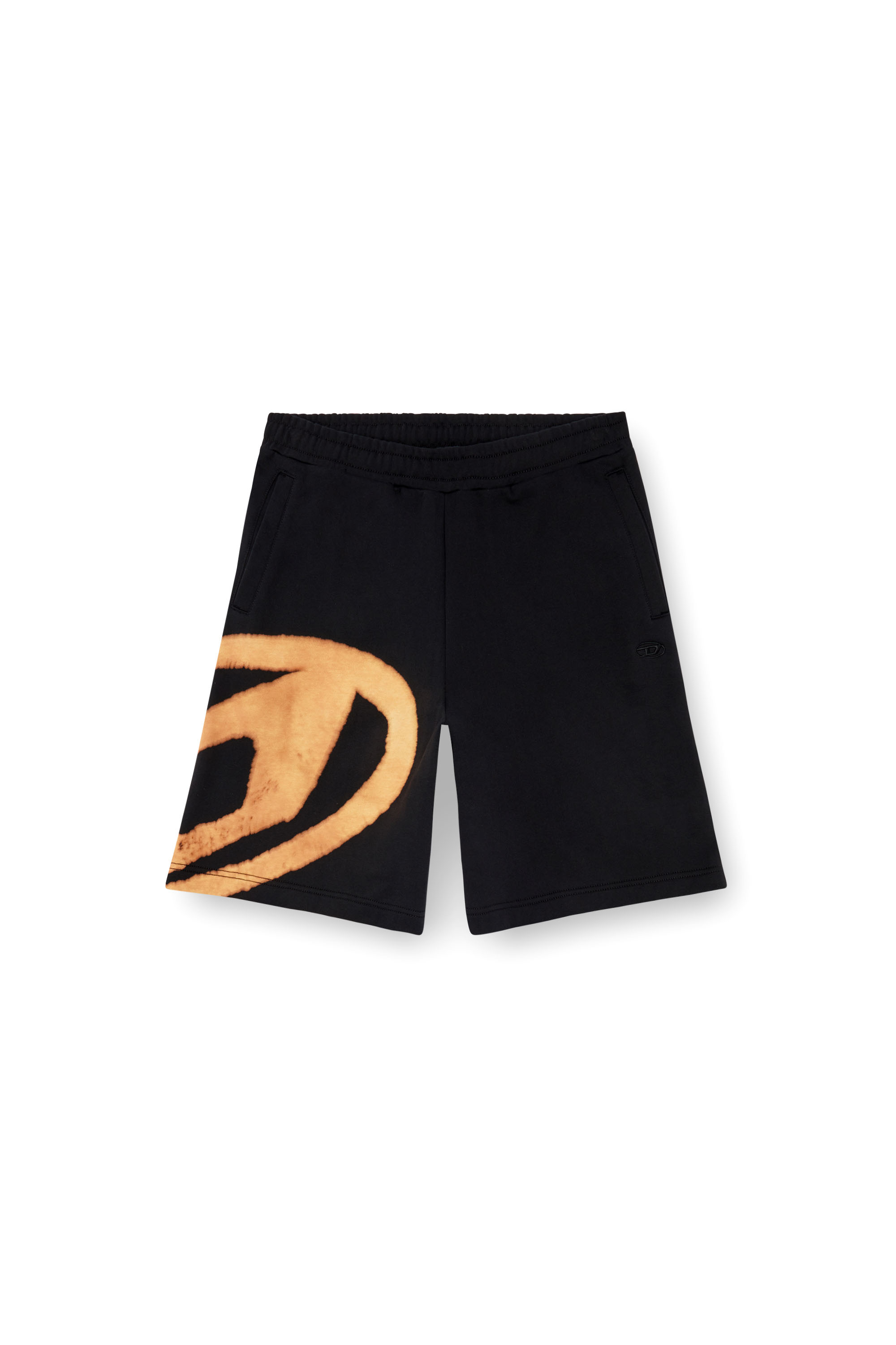 P-CROW-BLEACH, Black/Orange Diesel - P-CROW-BLEACH, Man's Sweat shorts with bleached logo in Black/Orange - 2