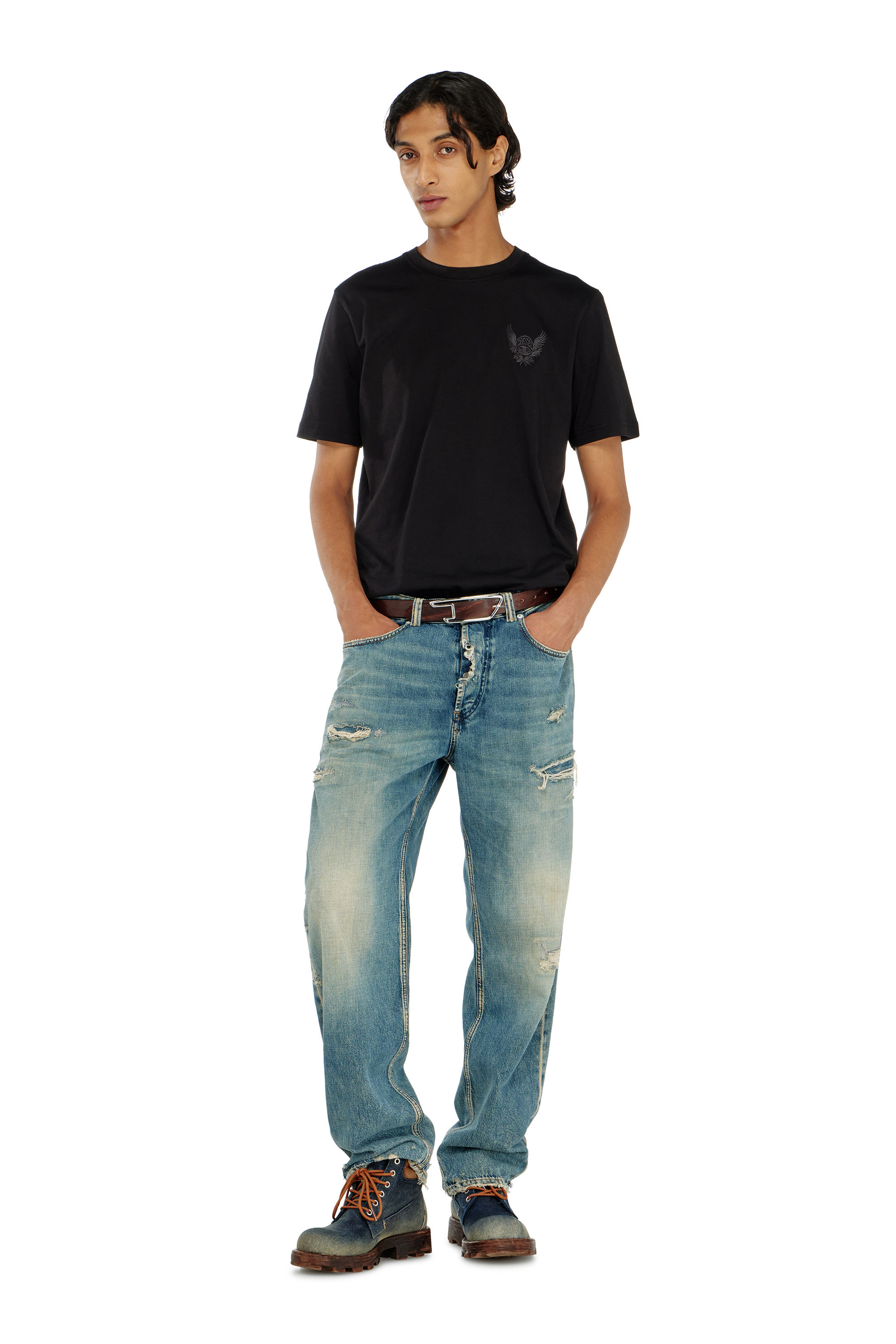 Diesel - T-ADJUST-AA8, Man's Cotton T-shirt with chest logo motif in Black - 2