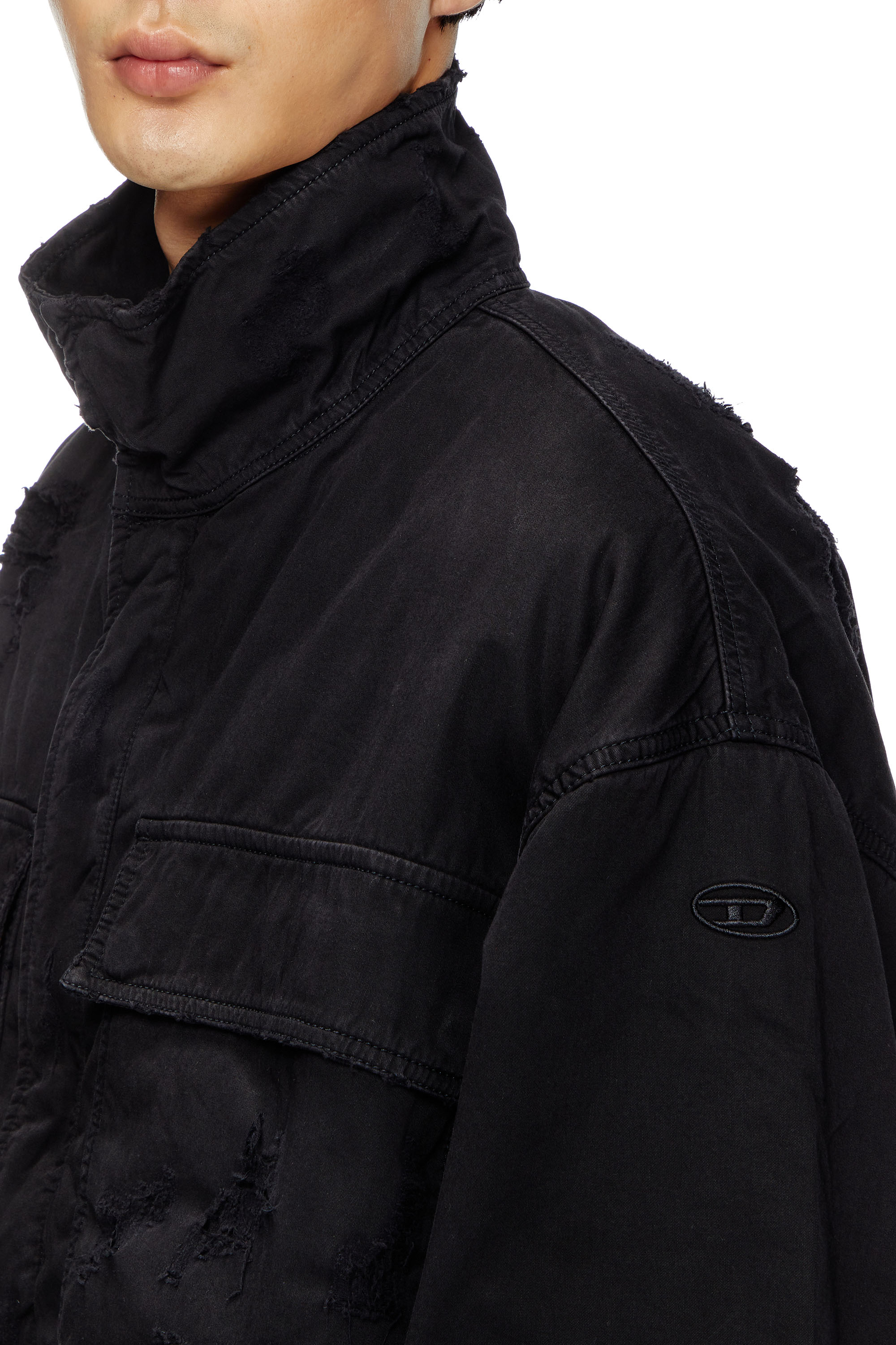 Diesel - J-OISE, Man's Utility jacket in ripped dobby in Black - 5