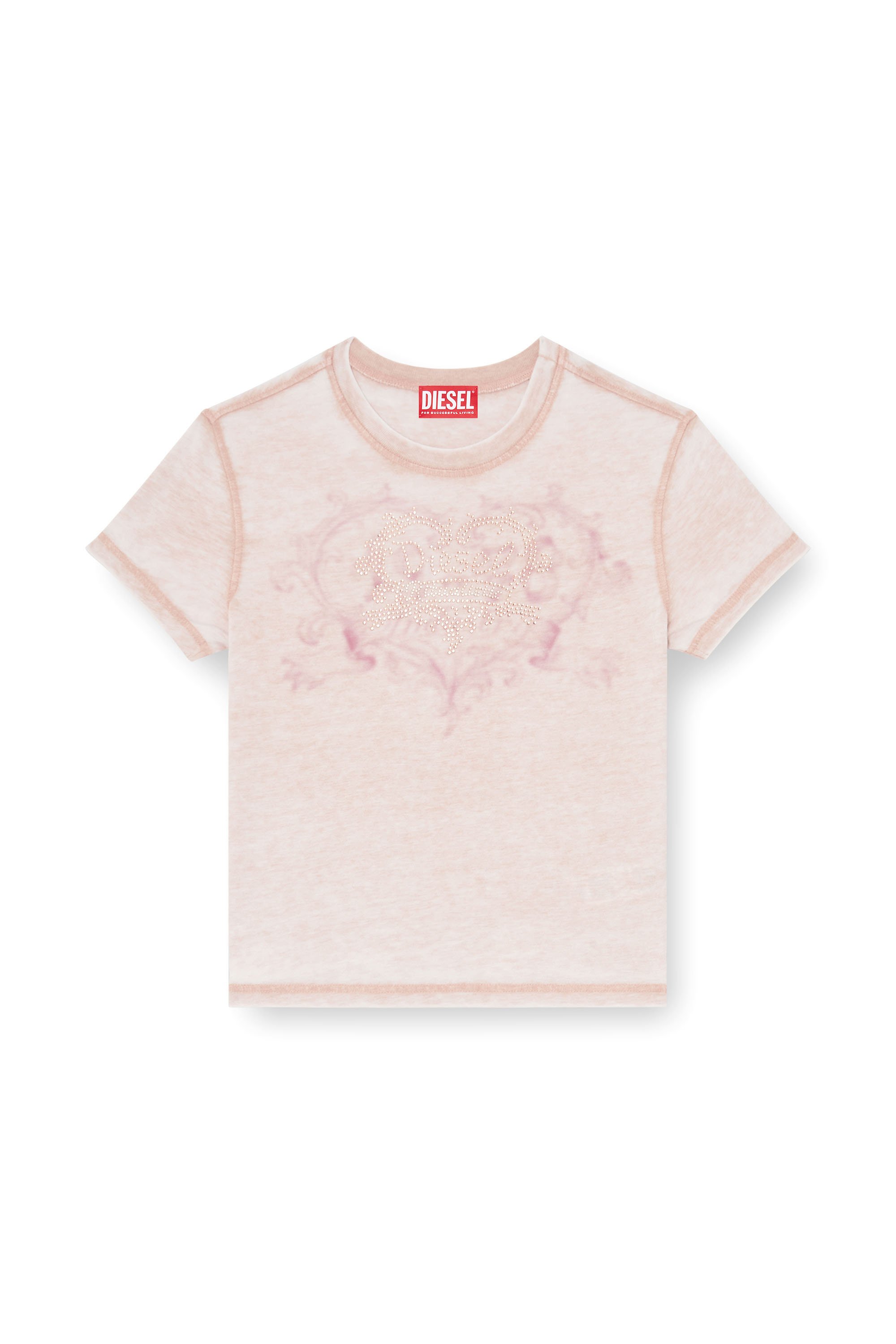 Diesel - T-ILA-AA1, Woman's Jersey t-shirt with rhinestones and burnout effect in Face Powder - 3