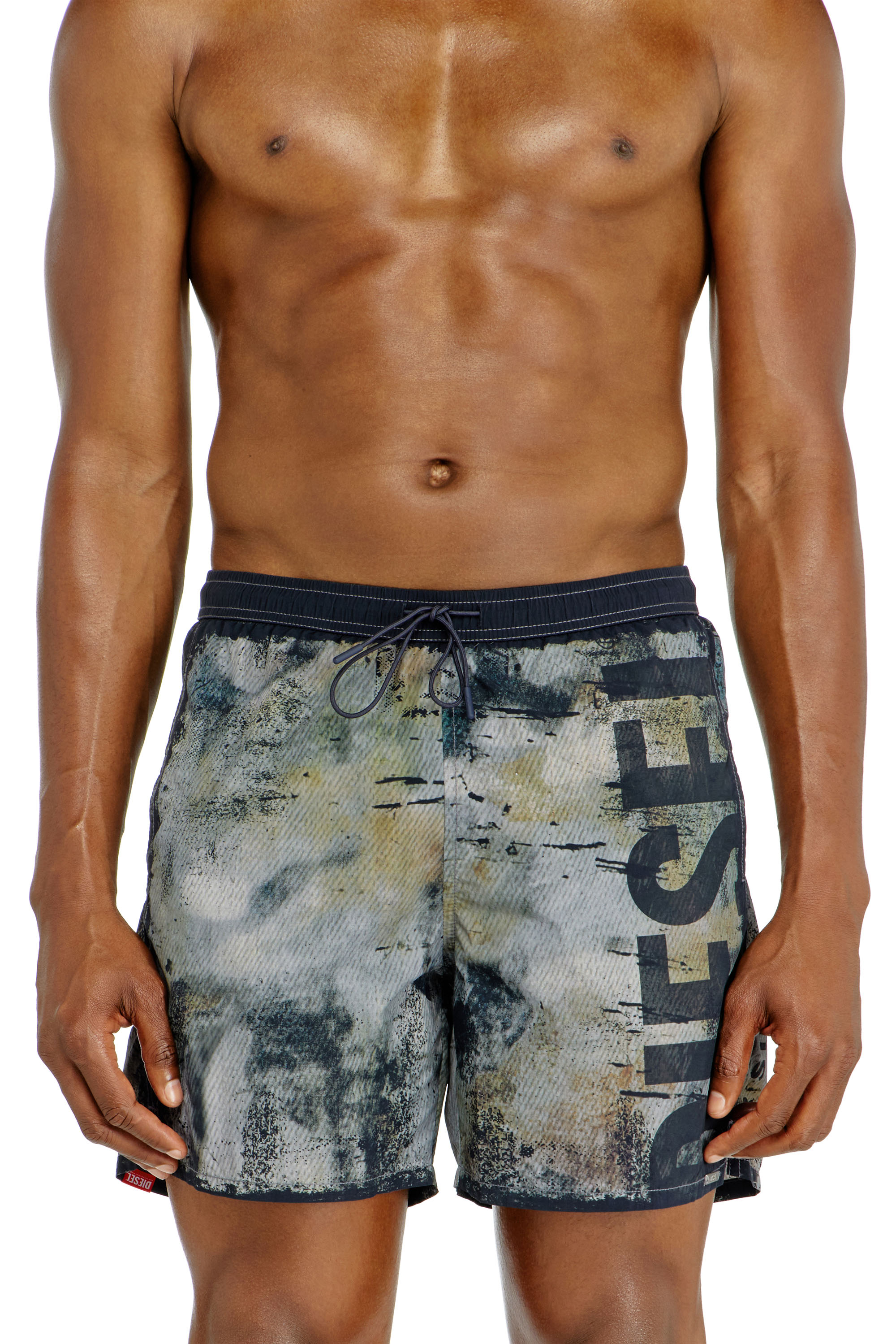 Diesel - SOCCER-41-UTLT, Man's Swim shorts with distressed print and maxi logo in Multicolor - 2