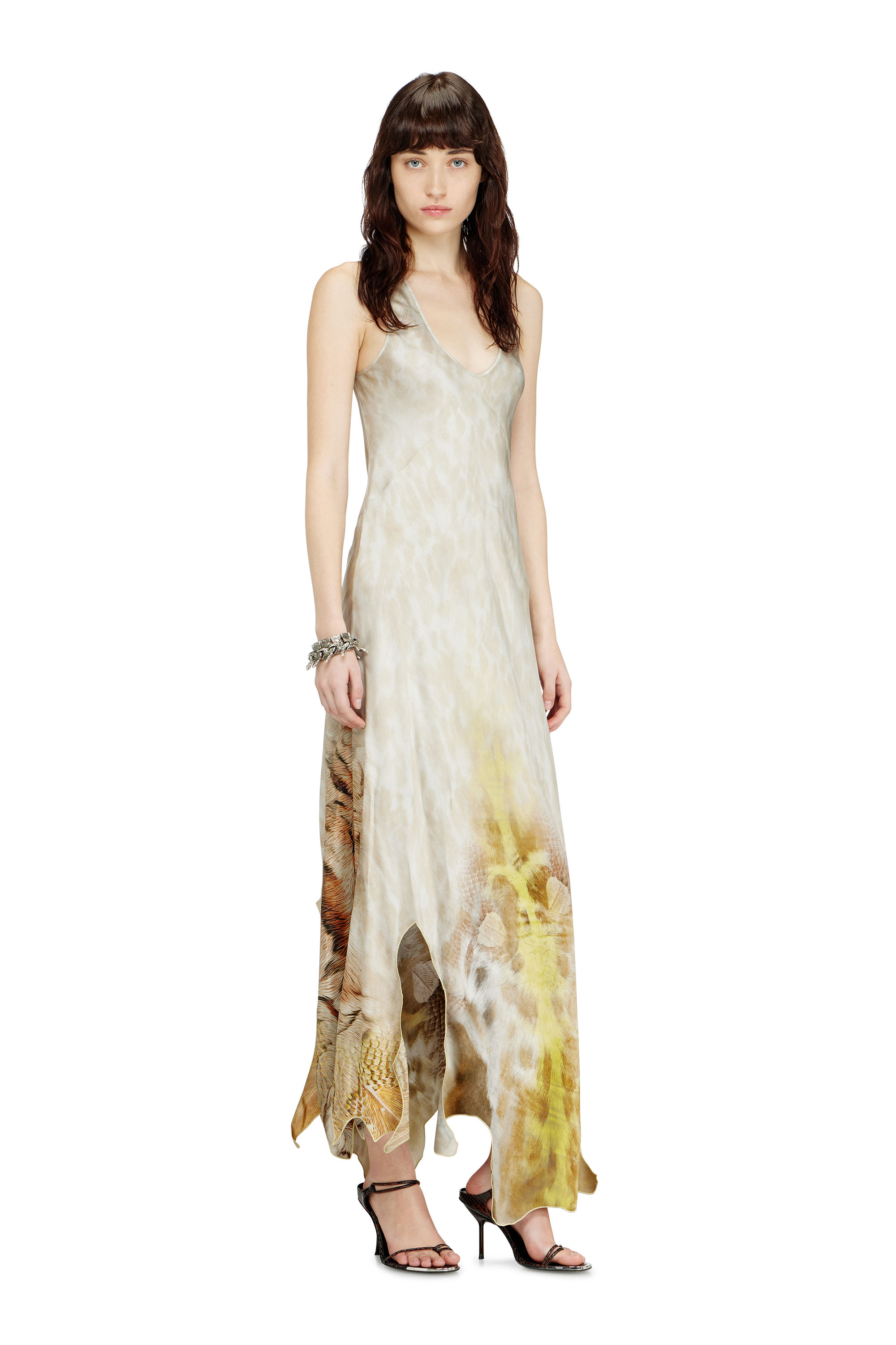 Diesel - D-IKARA, Woman's Long satin dress with hide-effect hem in Beige - 2