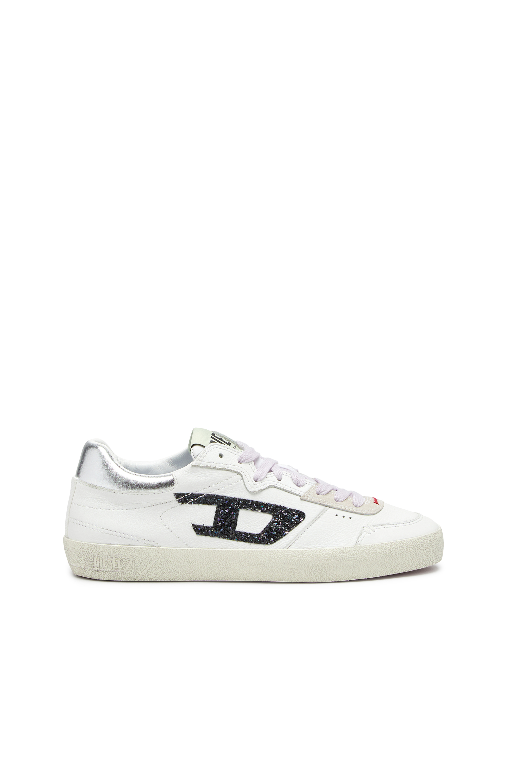 Diesel - S-LEROJI LOW W, Woman's S-Leroji-Leather sneakers with glitter logo in White/Black - 1