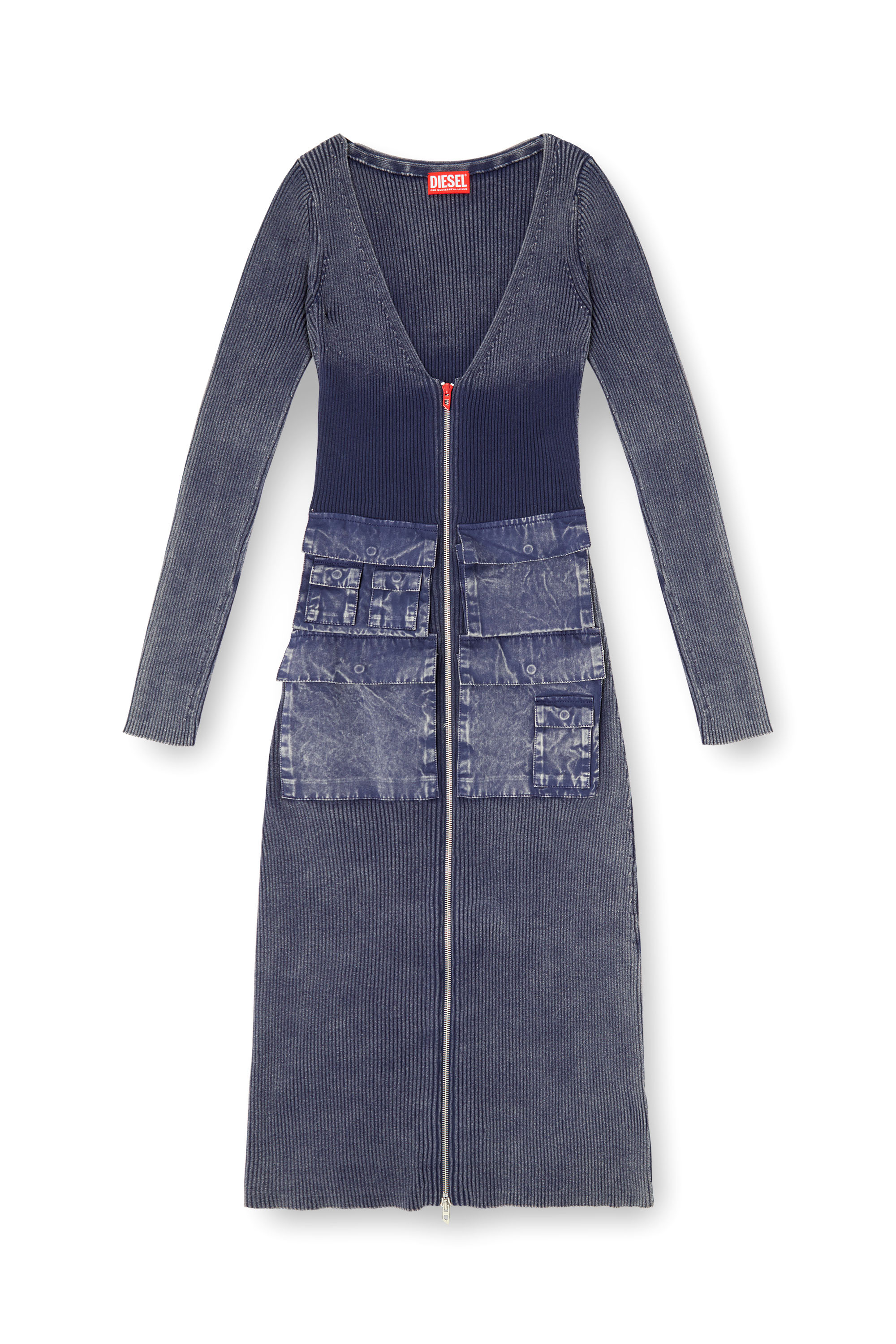 Diesel - M-MELTI-LS, Woman's Ribbed midi dress with denim treatment in null - 3