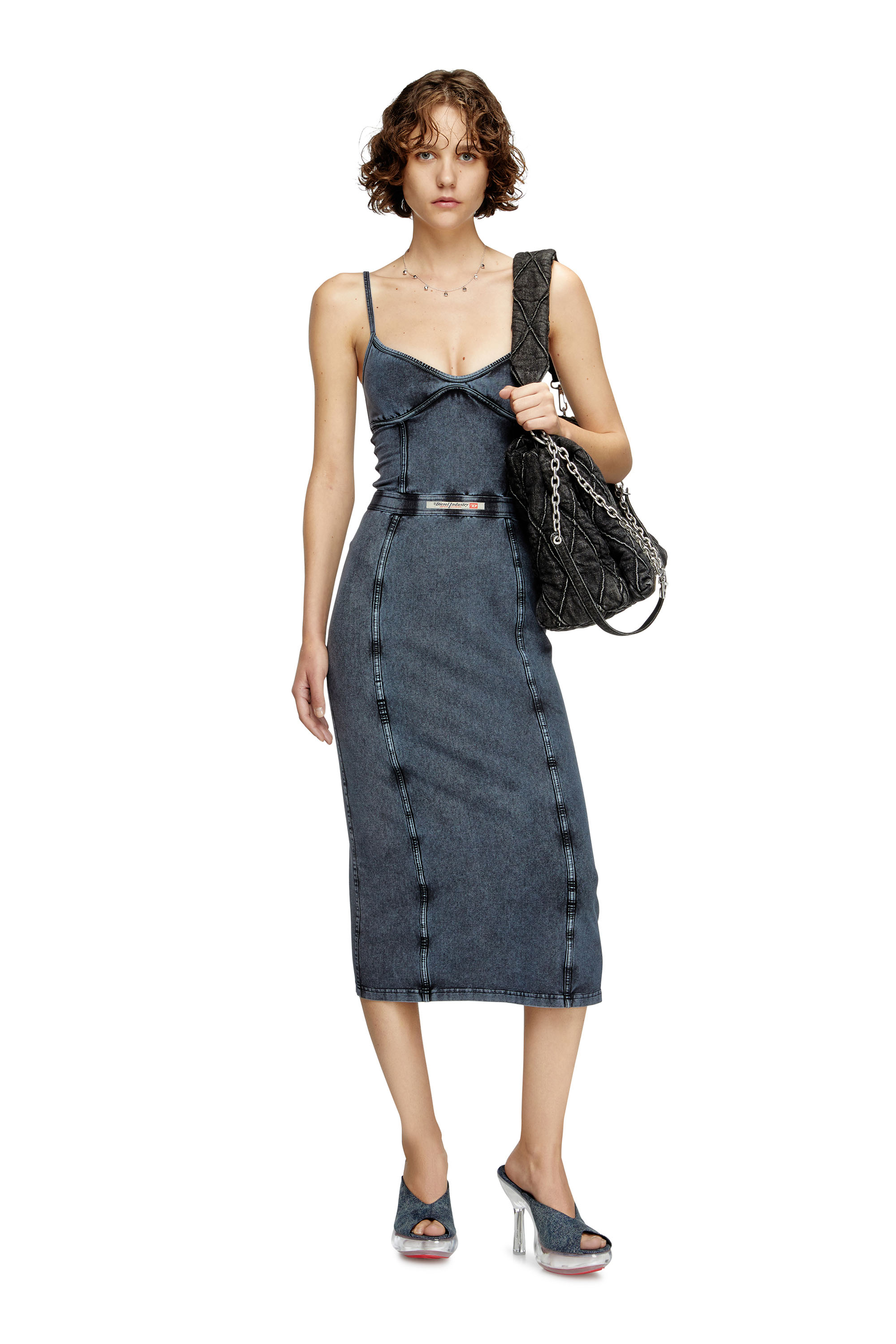 Diesel - D-ONY, Woman's Midi dress in denim-look jersey in Dark Blue - 3
