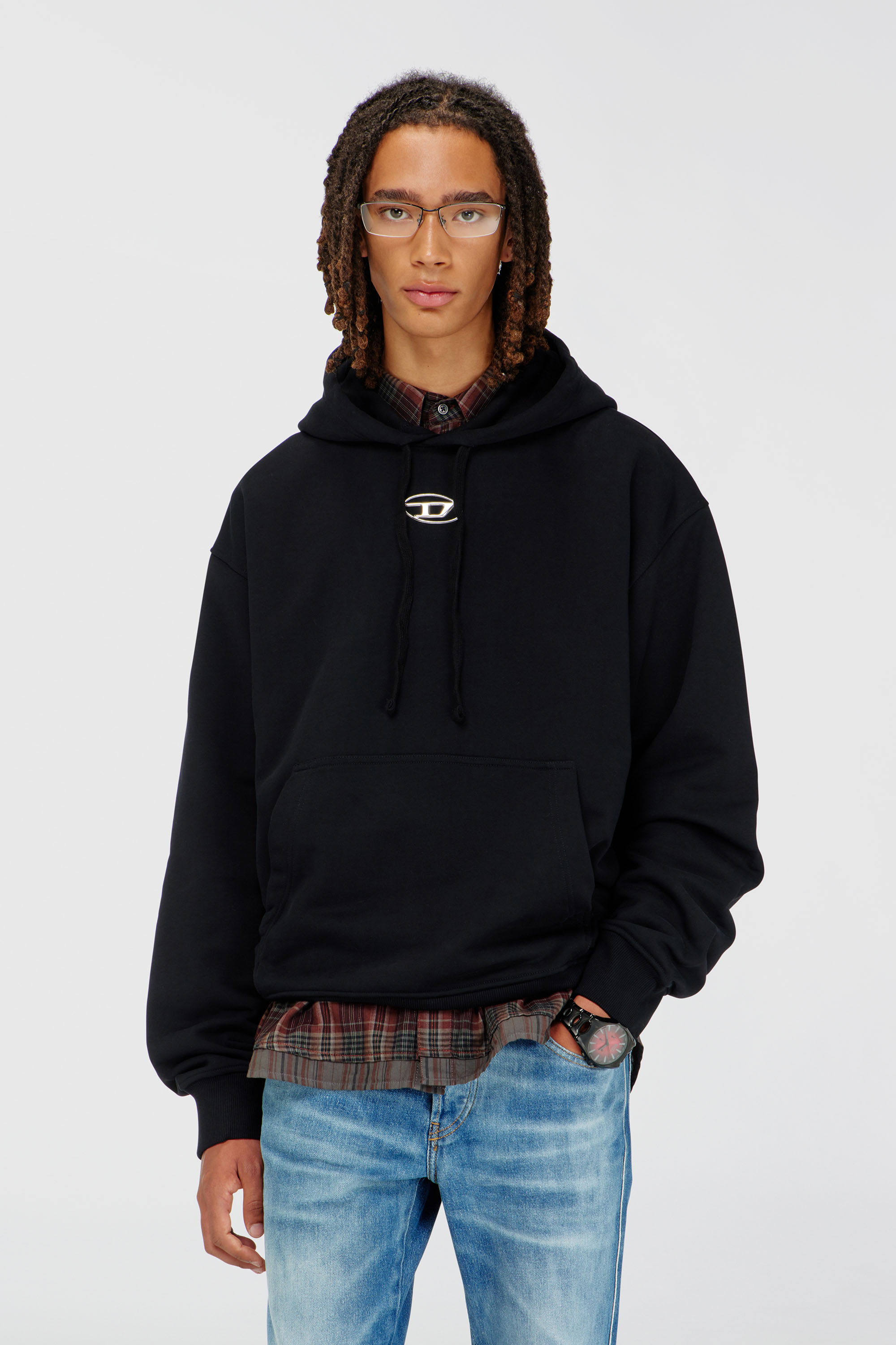 Diesel - S-MACS-HOOD-OD, Man's Oversized hoodie with metallic logo in Black - 1