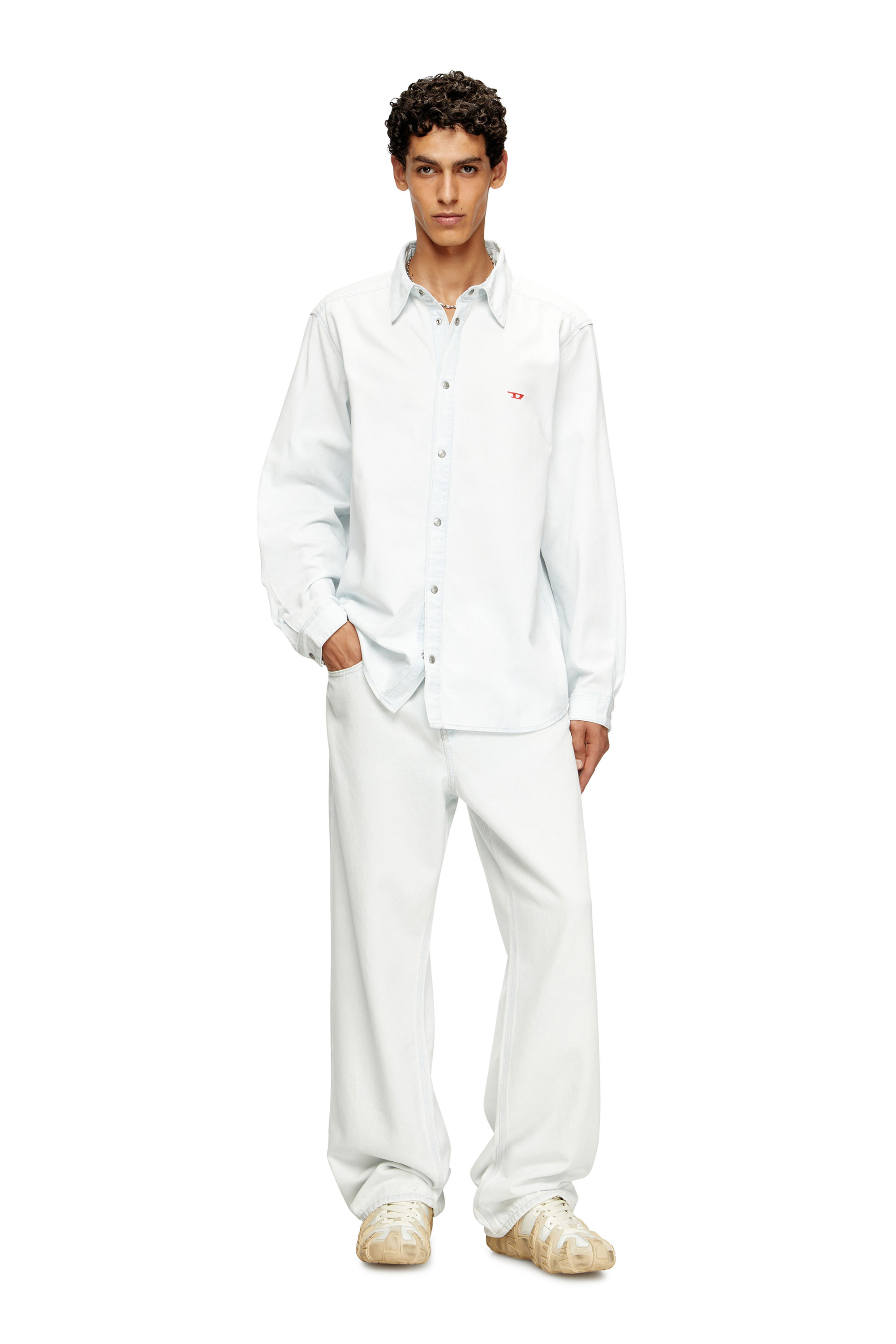 Diesel - D-SIMPLY, Man's Shirt in bleach-effect denim in Light Blue - 1