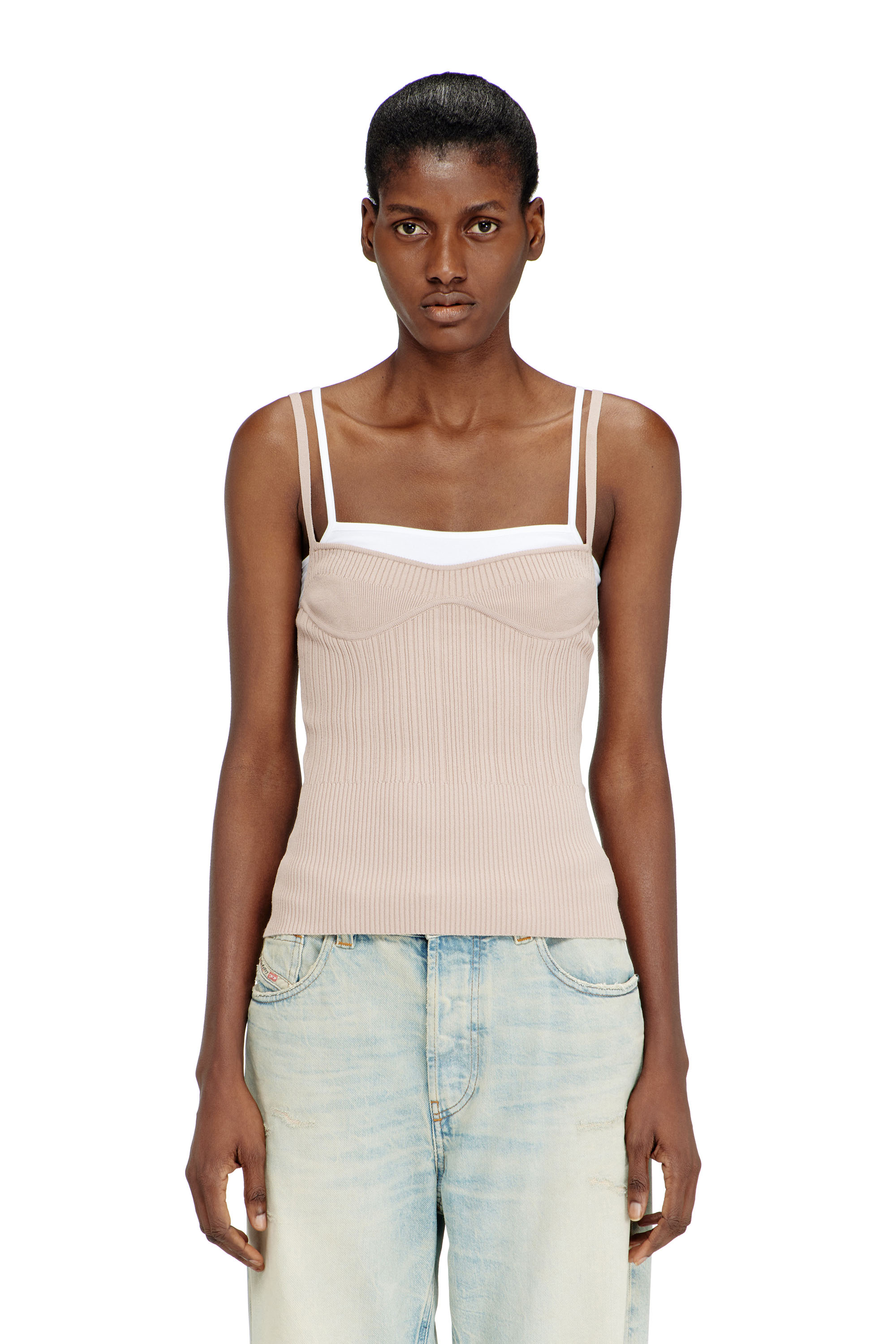 Diesel - M-ZARRINA, Woman's Layered cami top in ribbed knit in Pink - 1