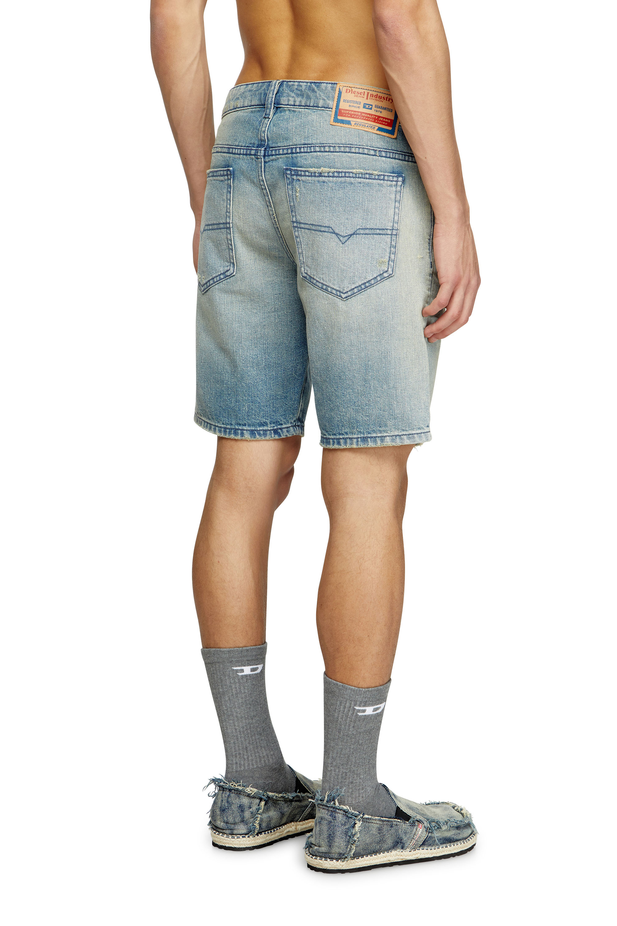 D-FIN, Light Blue Diesel - D-FIN, Man's Slim shorts in worn-effect denim in Light Blue - 4