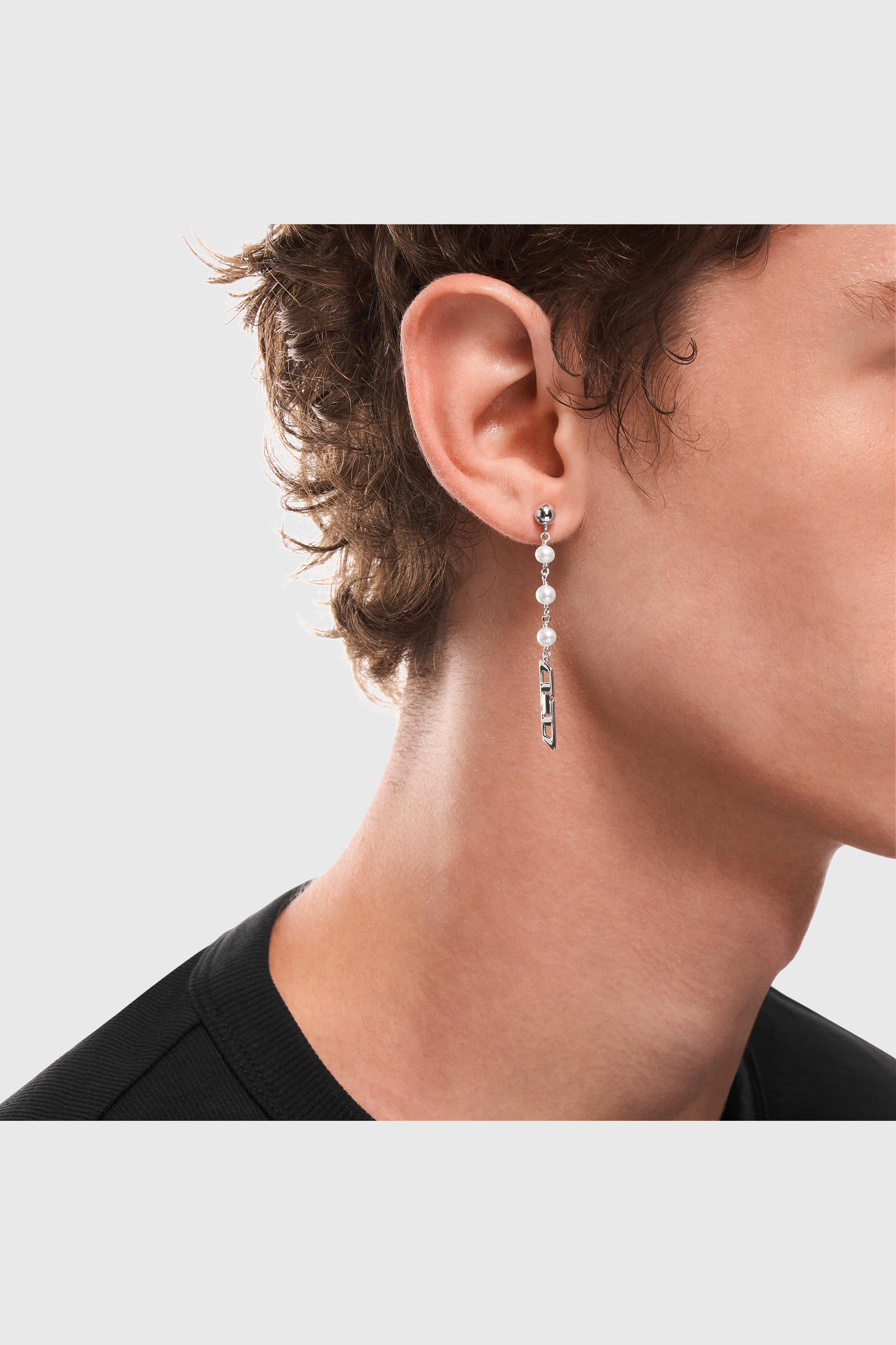 Diesel - DL1371040, Unisex's Sterling silver and pearl drop earrings in Silver - 5