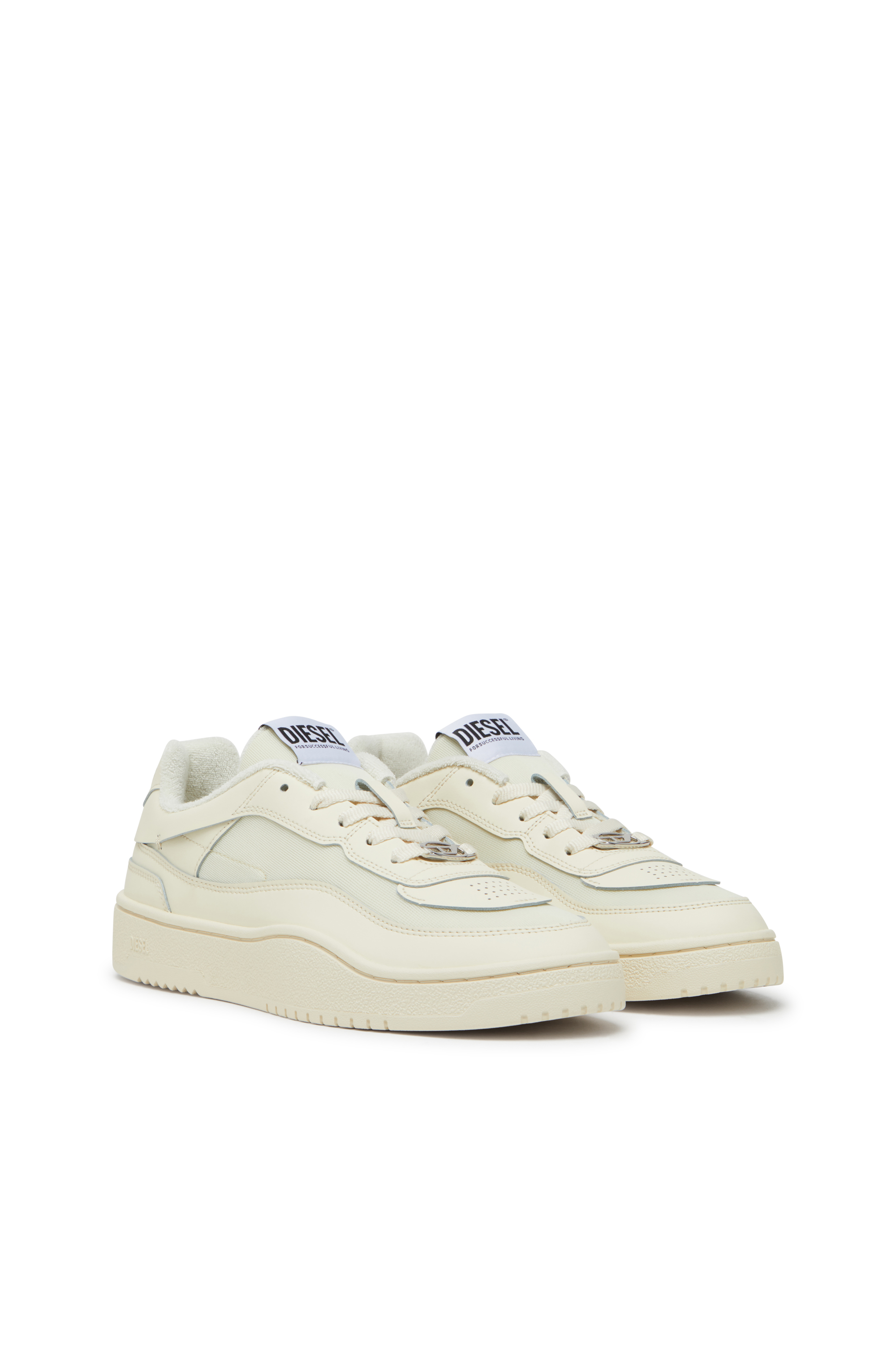 S-OVAL SKATE LOW, Beige Diesel - S-OVAL SKATE LOW, Man's S-Oval Skate-Fabric-panelled leather sneakers in Beige - 2