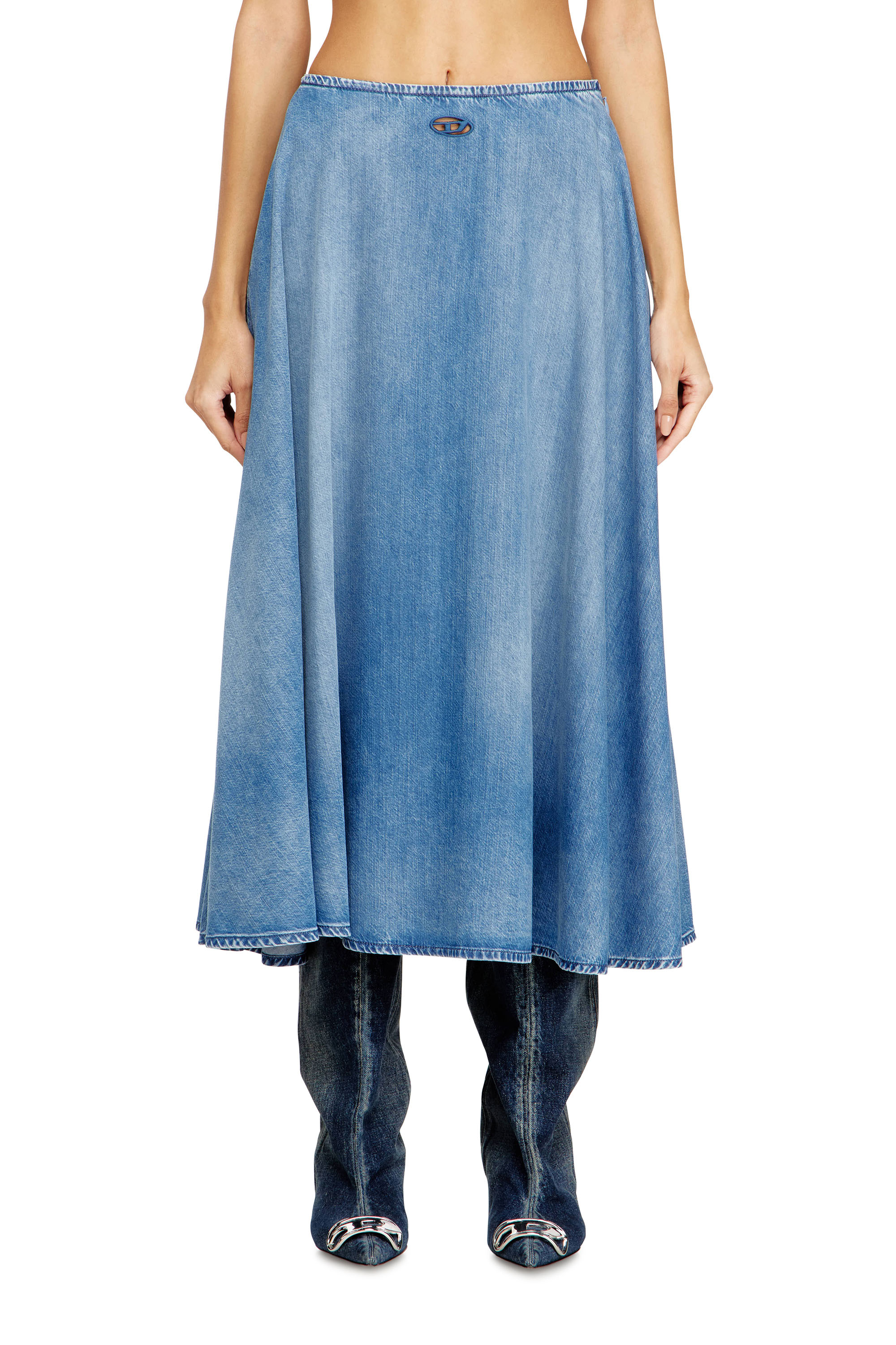 Diesel - DE-ANNIE-S3, Woman's Full skirt in fluid denim in Medium blue - 3