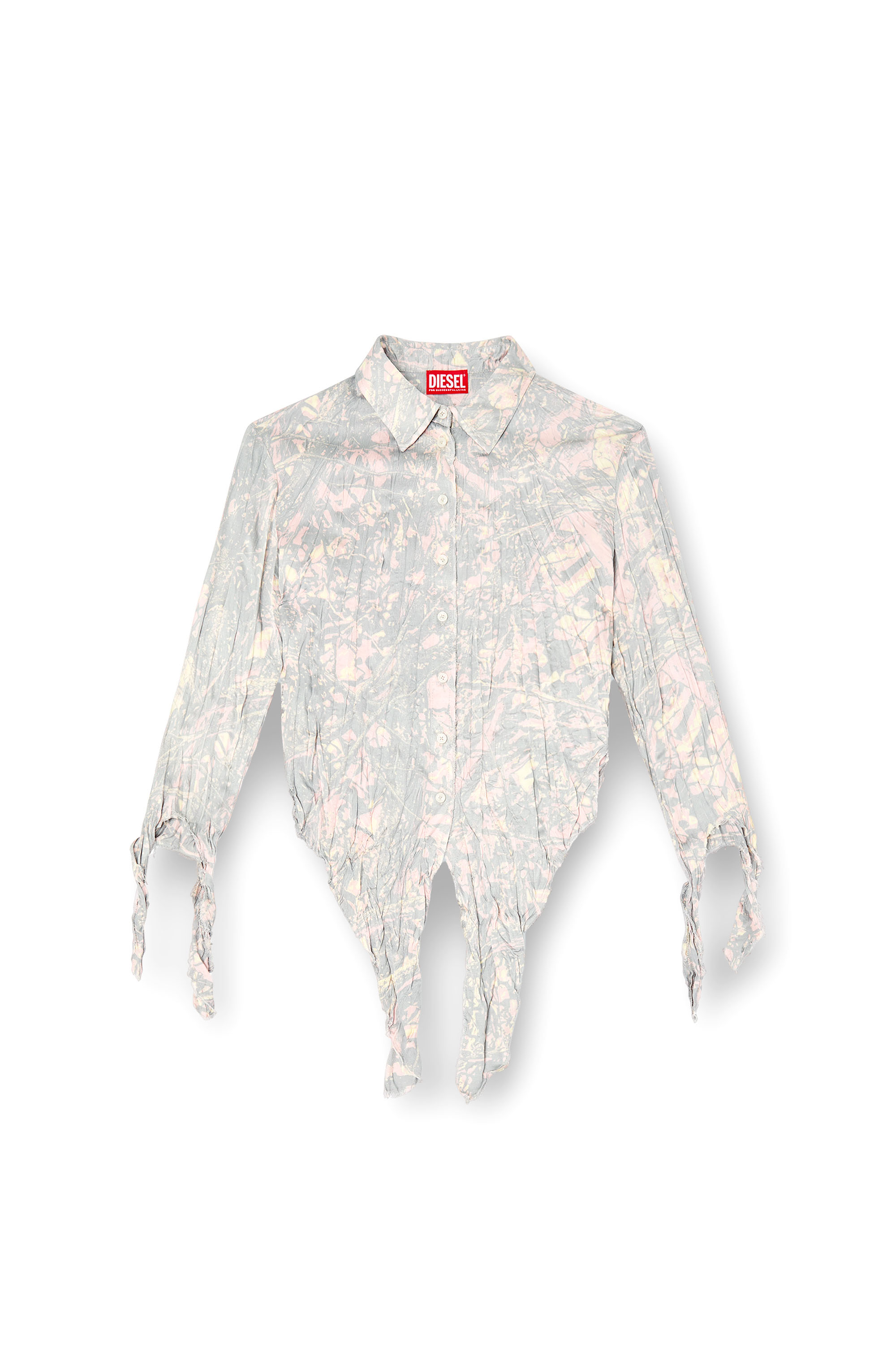 Diesel - C-ALIX, Woman's Cropped shirt with raw cut seams in Pink/Grey - 2