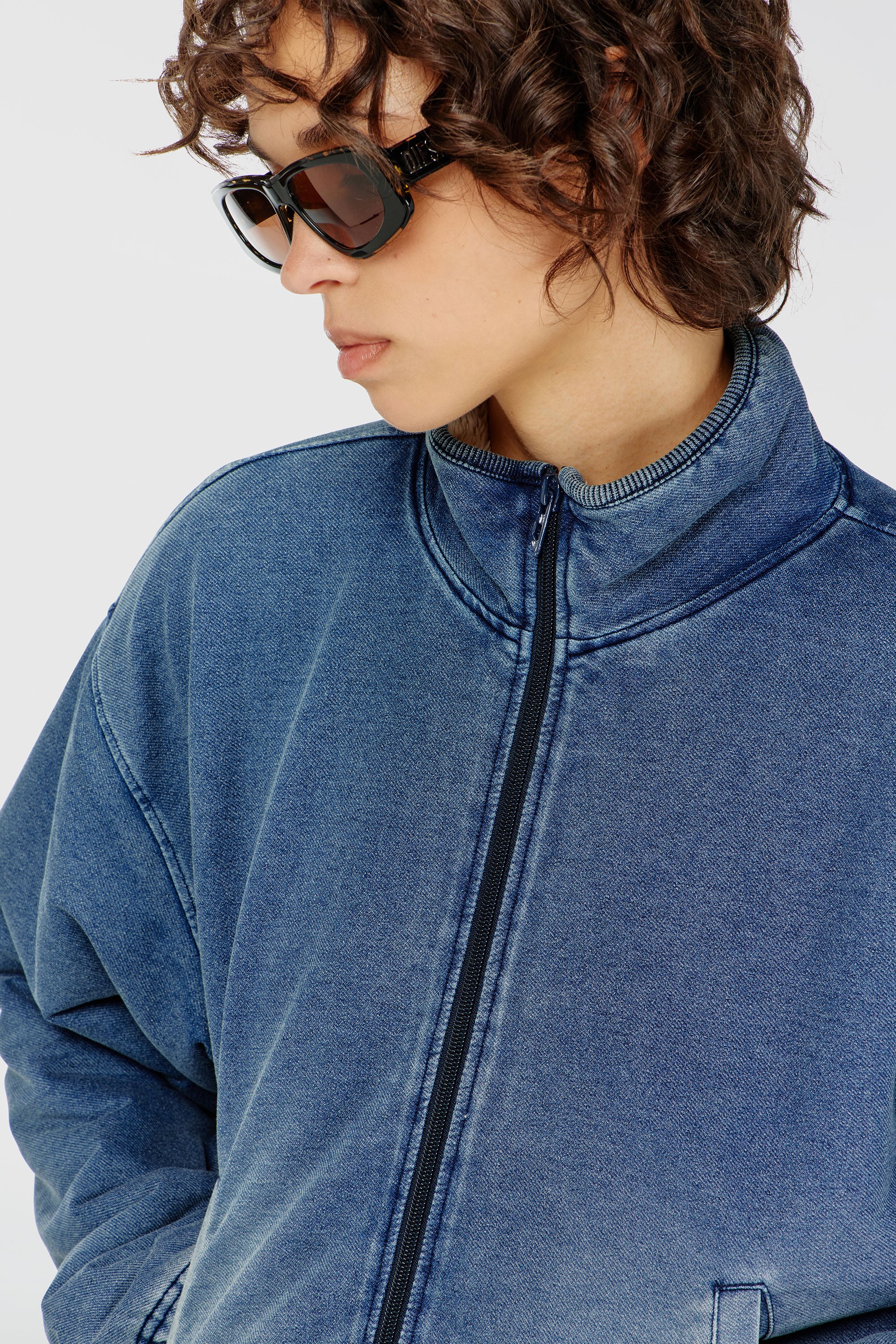 Diesel - G-LEAMY, Woman's Sweat jacket with denim effect in Medium blue - 5