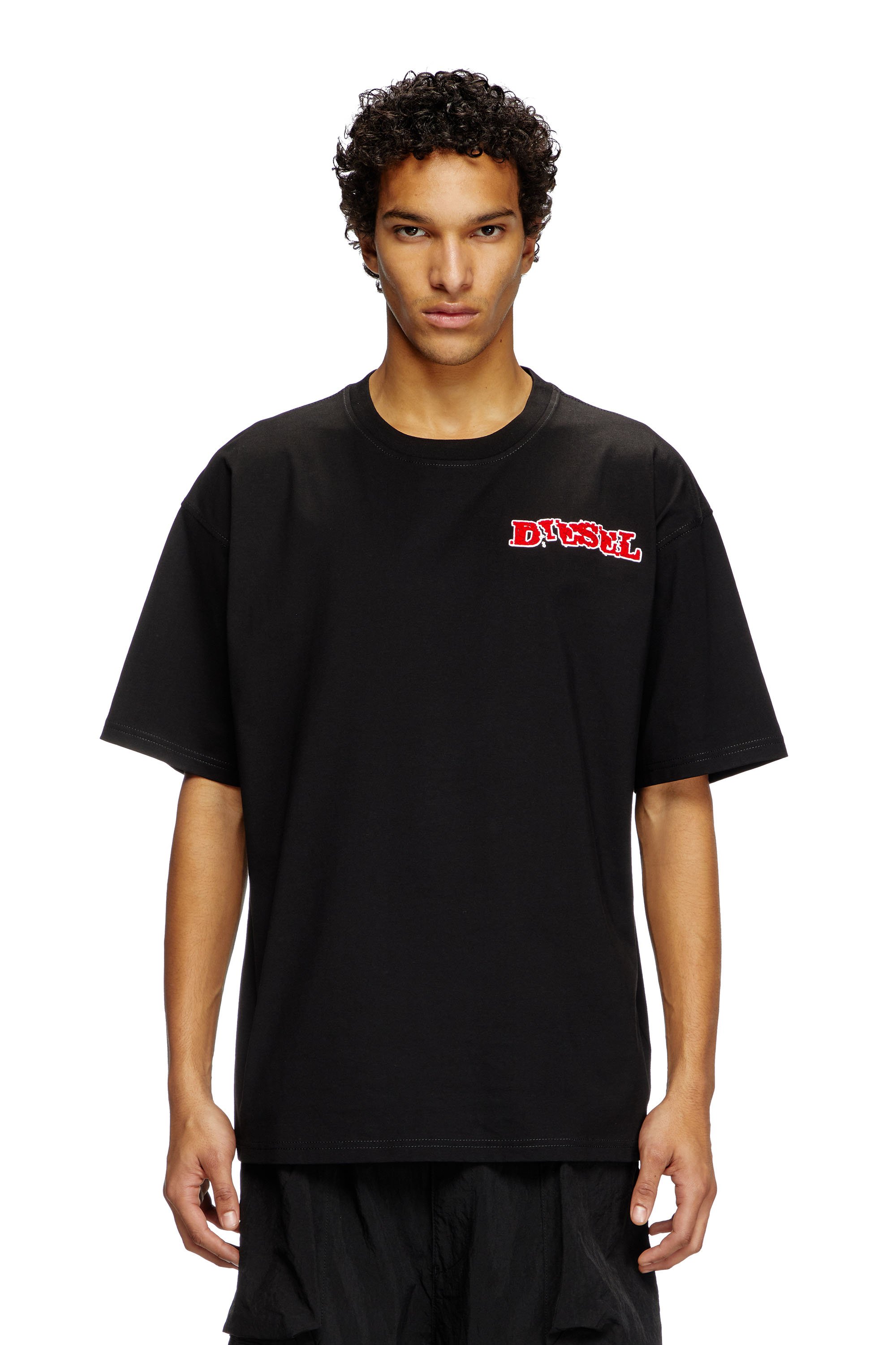 Diesel - T-BOXT-R20, Man's T-shirt with puffy flocked logo in Black - 1