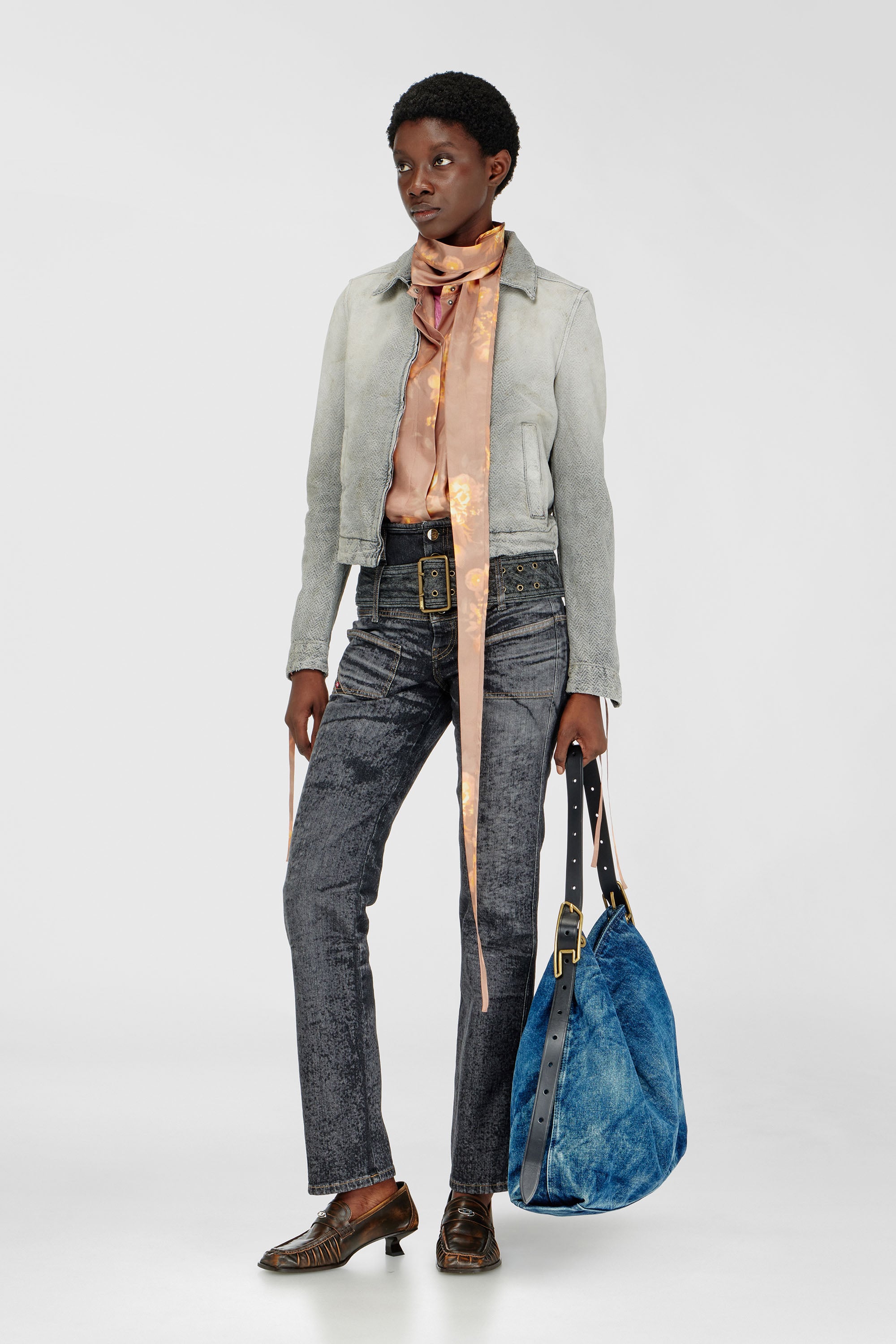 Diesel - DE-CORB, Woman's Jacket in distressed herringbone denim in Light Grey - 2