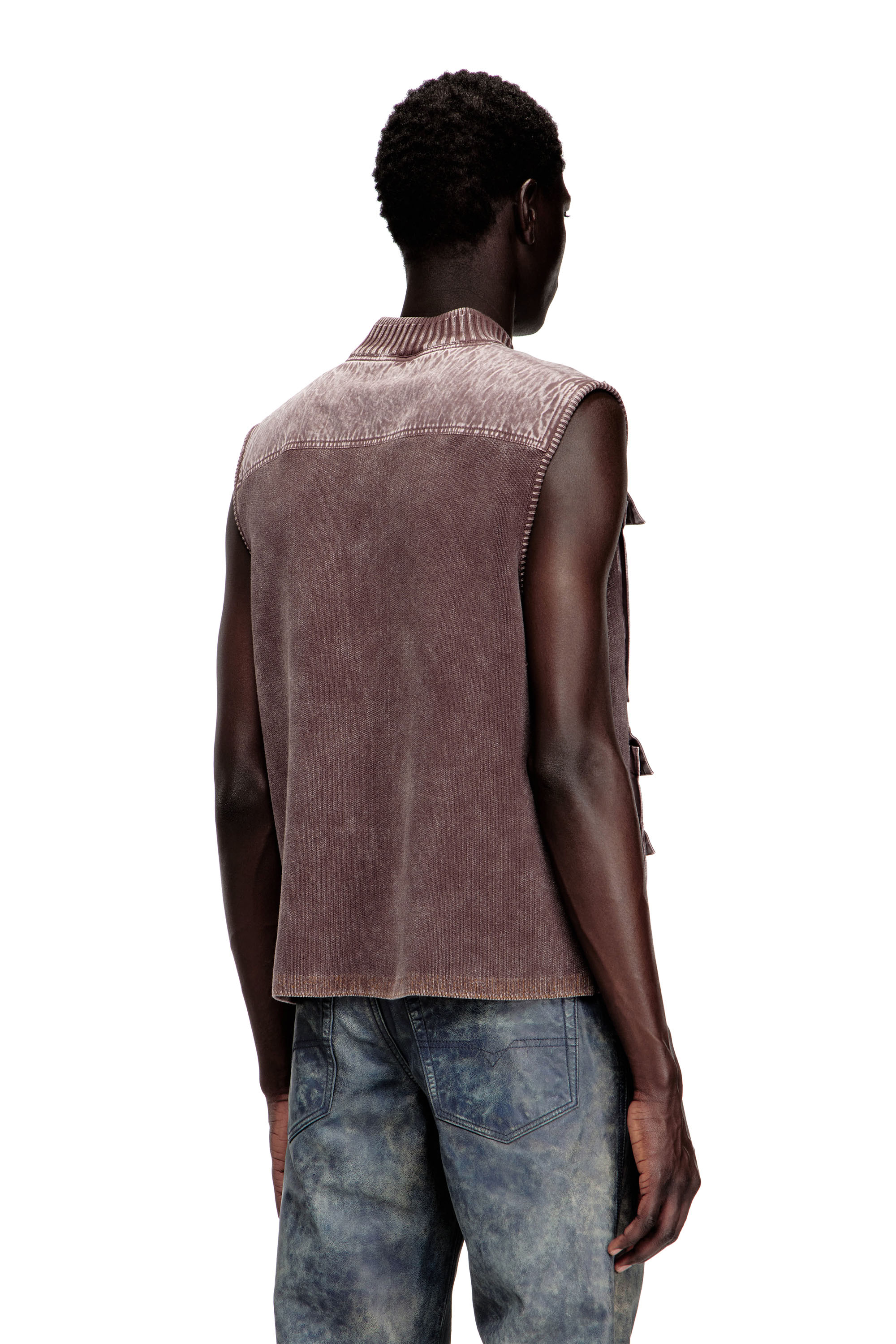 Diesel - K-GIULIUS, Man's Zip-up knitted vest with cargo pockets in Brown - 4