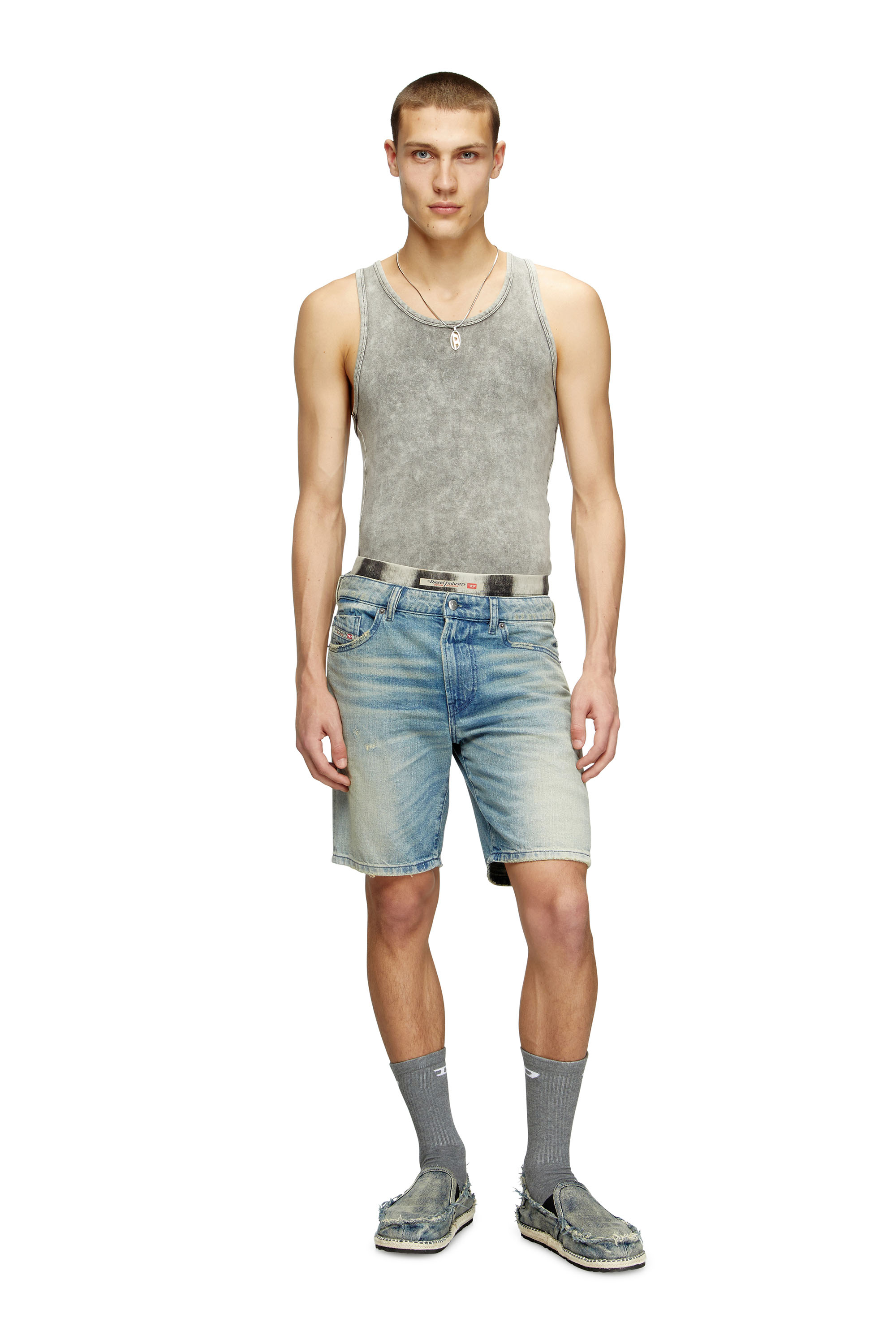 D-FIN, Light Blue Diesel - D-FIN, Man's Slim shorts in worn-effect denim in Light Blue - 1