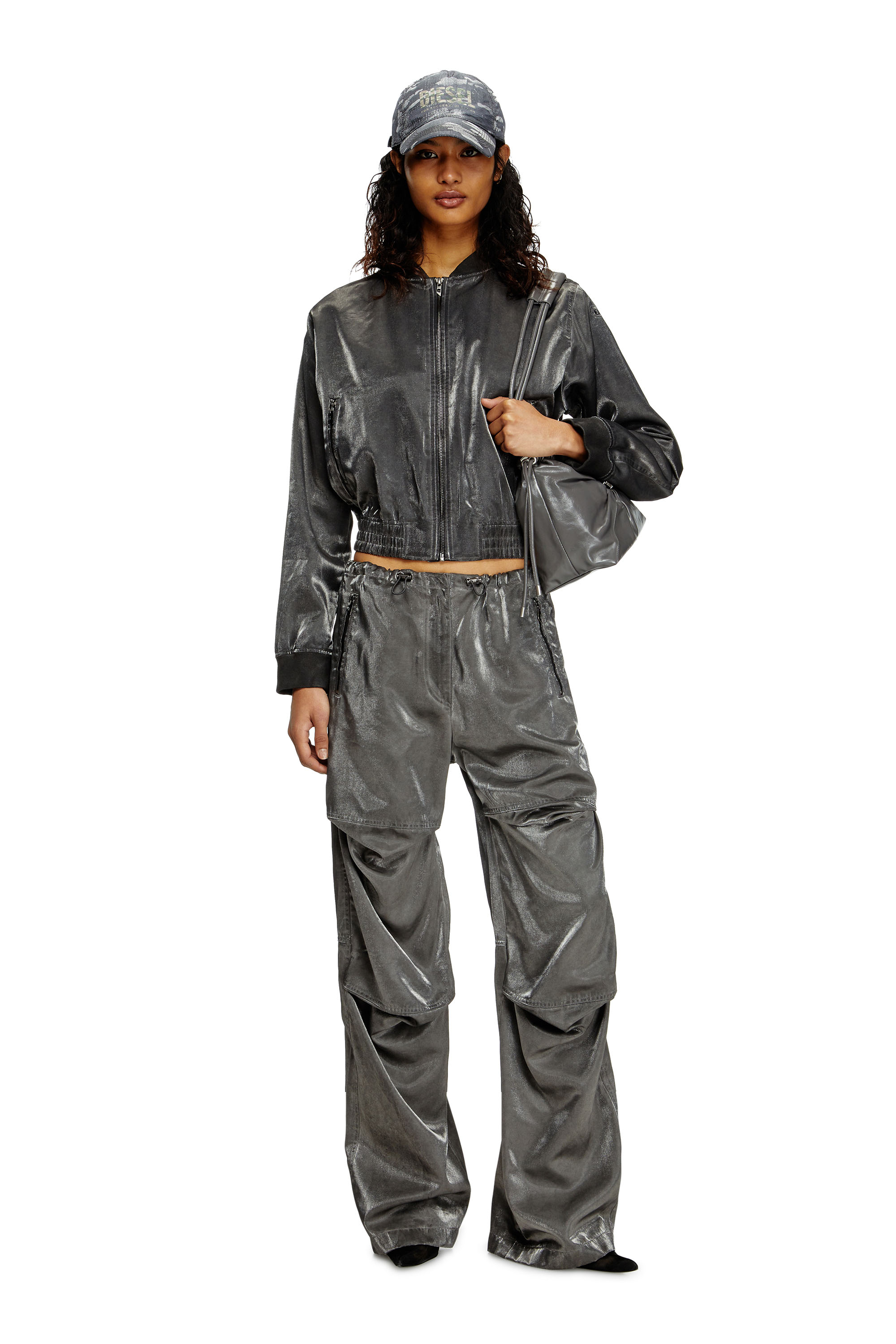 Diesel - P-RODIGE, Woman's Satin cargo pants in Grey - 2