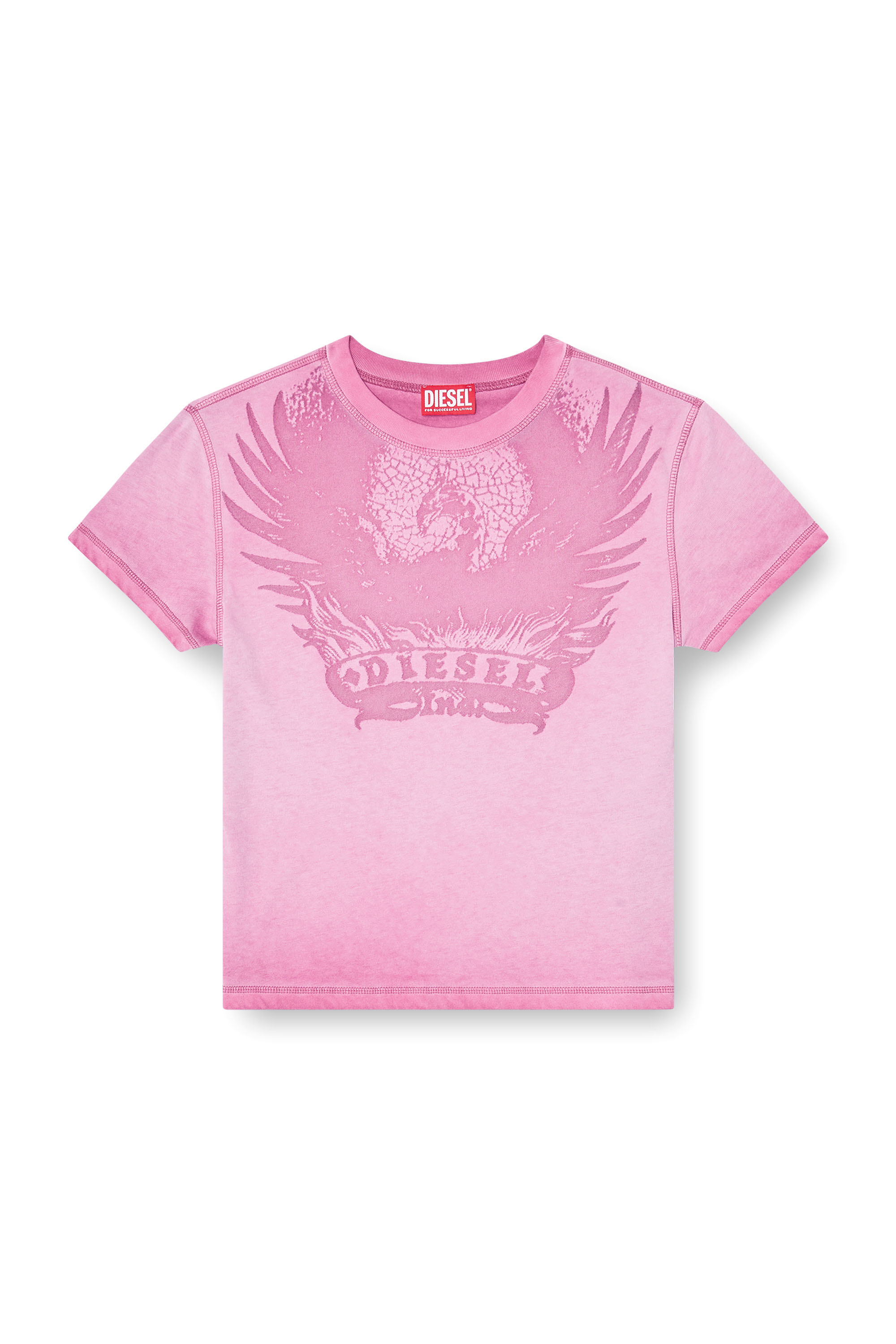 Diesel - T-ILA-AA7, Woman's Slim T-shirt with d&eacute;vor&eacute; Phoenix in Hot pink - 2