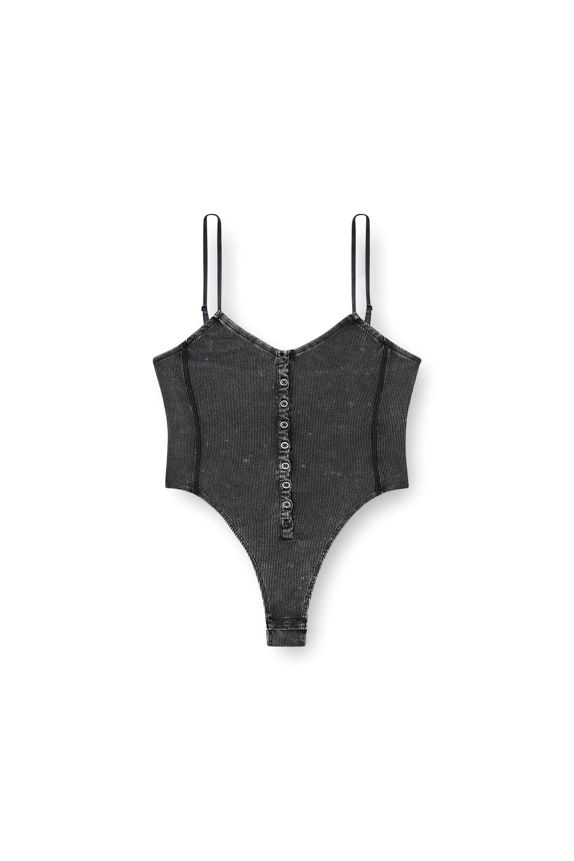 Diesel - T-LEY, Woman's Thong bodysuit in marbled ribbed jersey in Dark grey - 3