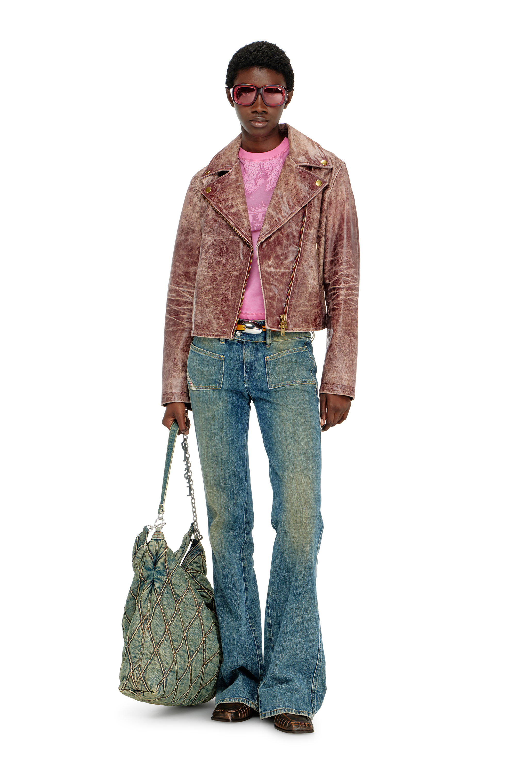 Diesel - T-ILA-AA7, Woman's Slim T-shirt with d&eacute;vor&eacute; Phoenix in Hot pink - 2