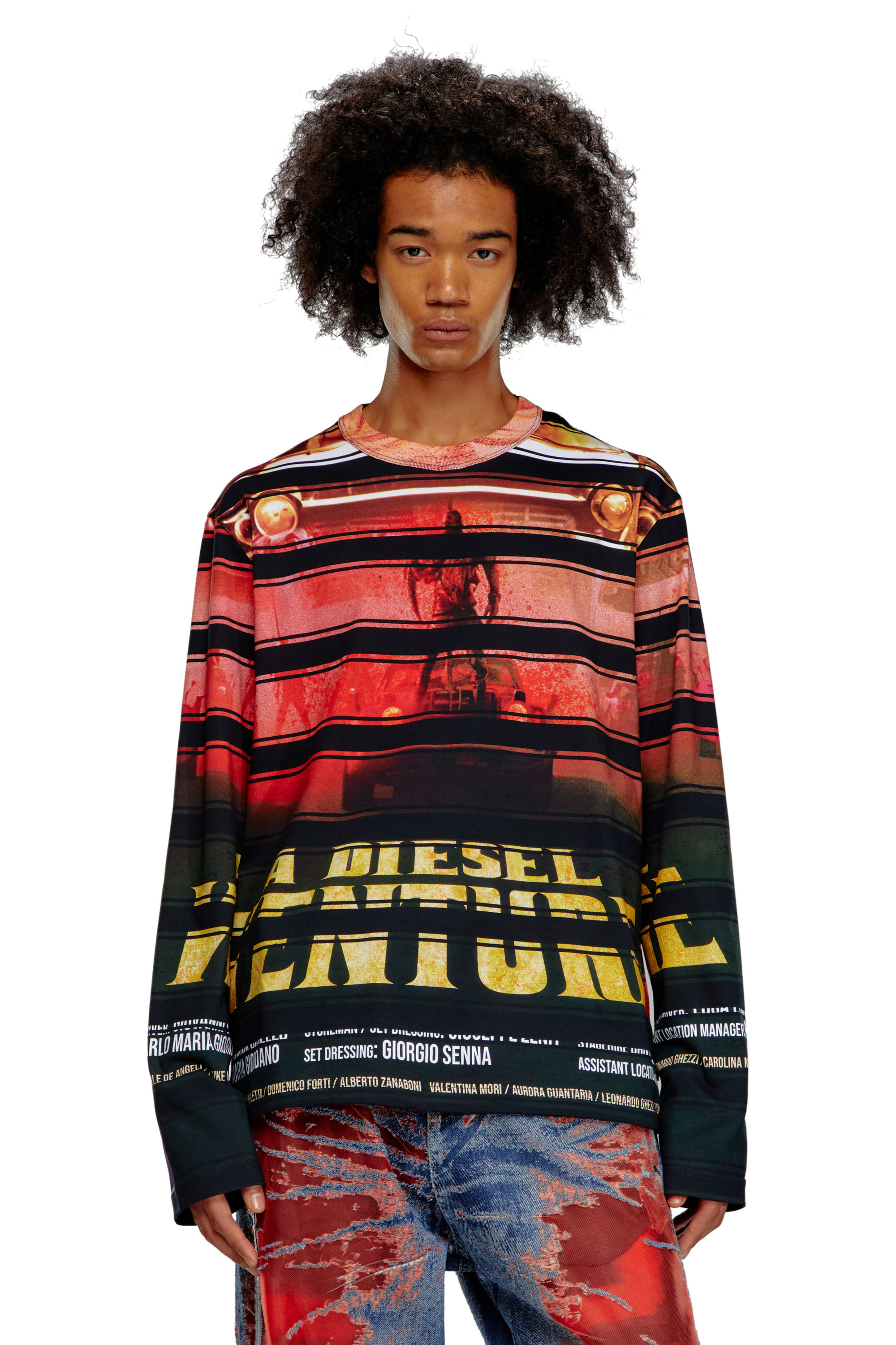 Diesel - T-CRANEUP-LS, Man T-shirt with striped movie print in Multicolor - Image 1