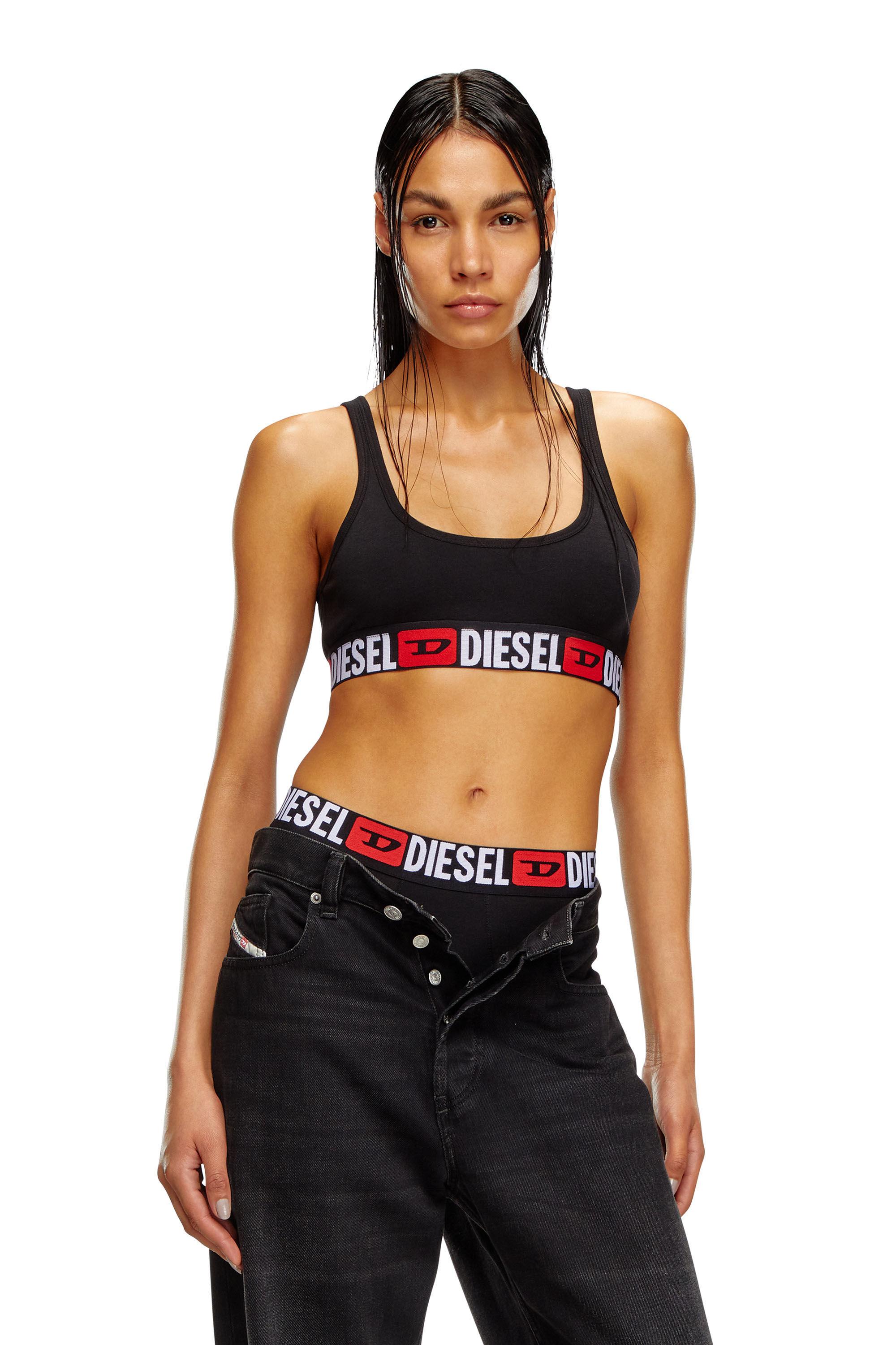 Diesel - UFSB-ORIBA, Woman's Bralette with logo band in Black - 1